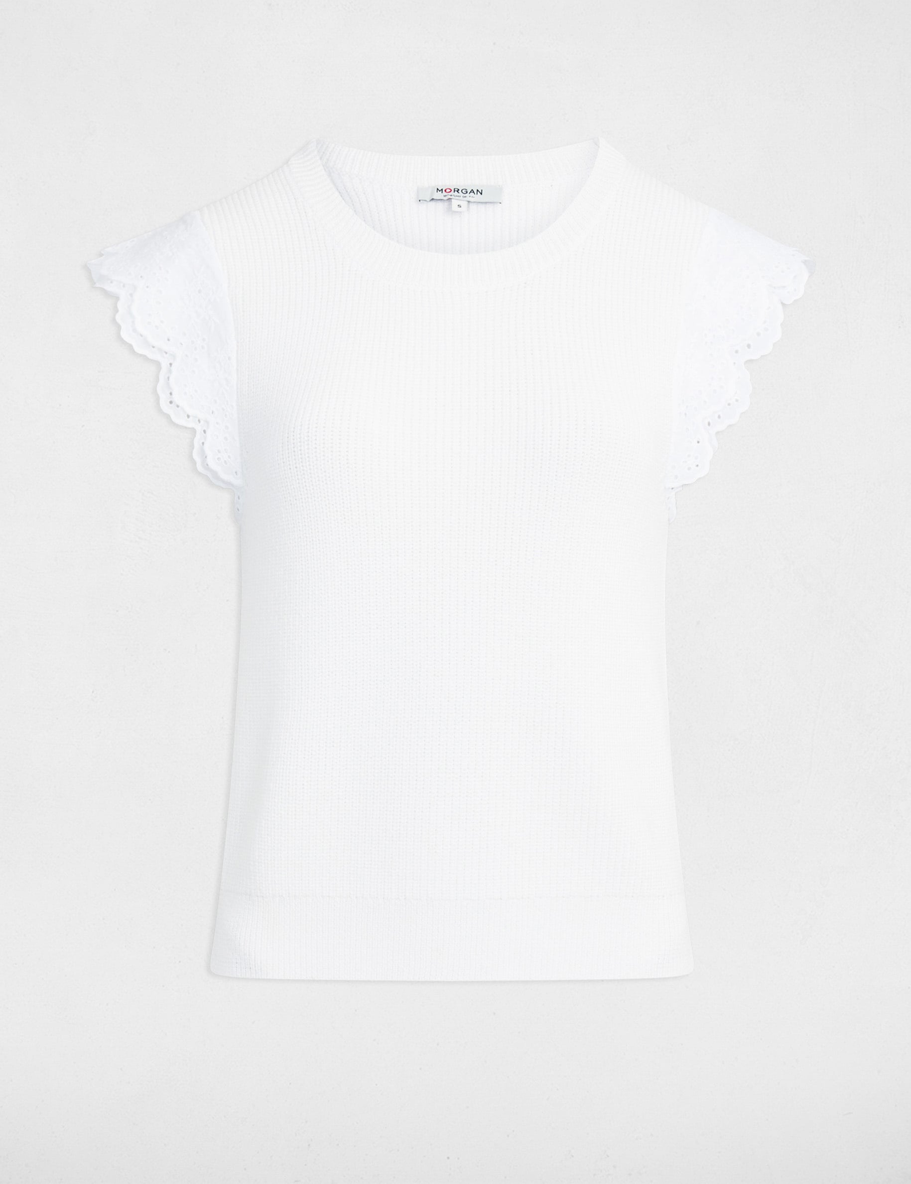Top col rond volants blanc femme