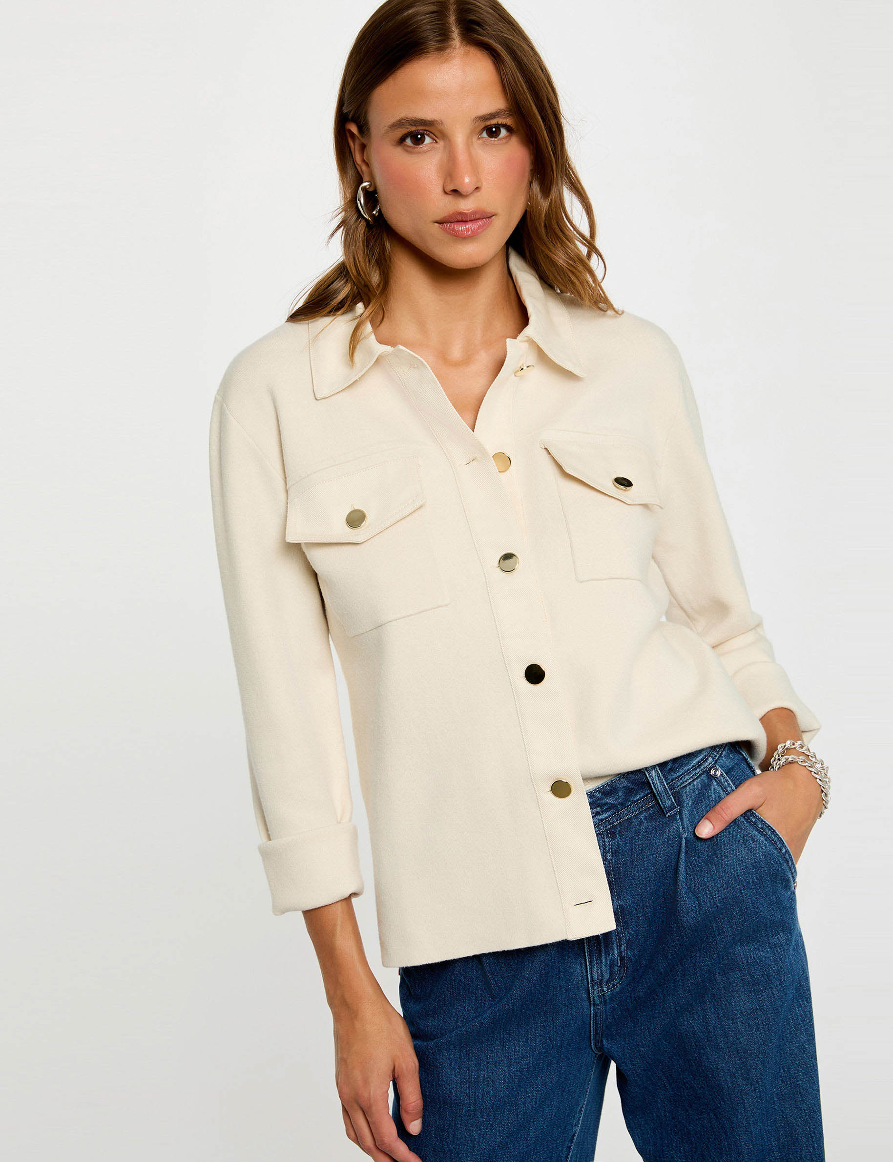 Lichte jas met knopen ivoor vrouw