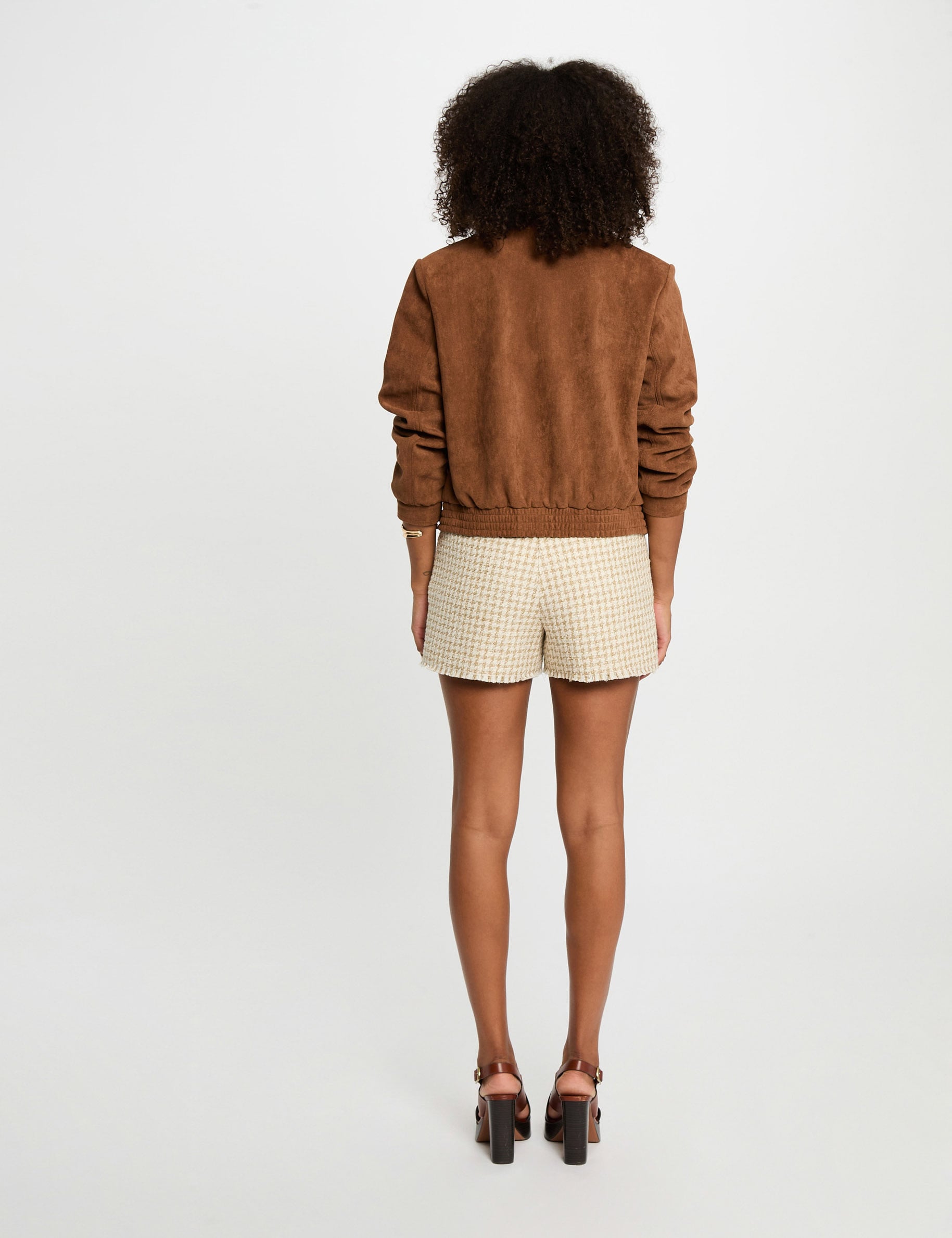 Blouson su&eacute;dine marron cognac femme