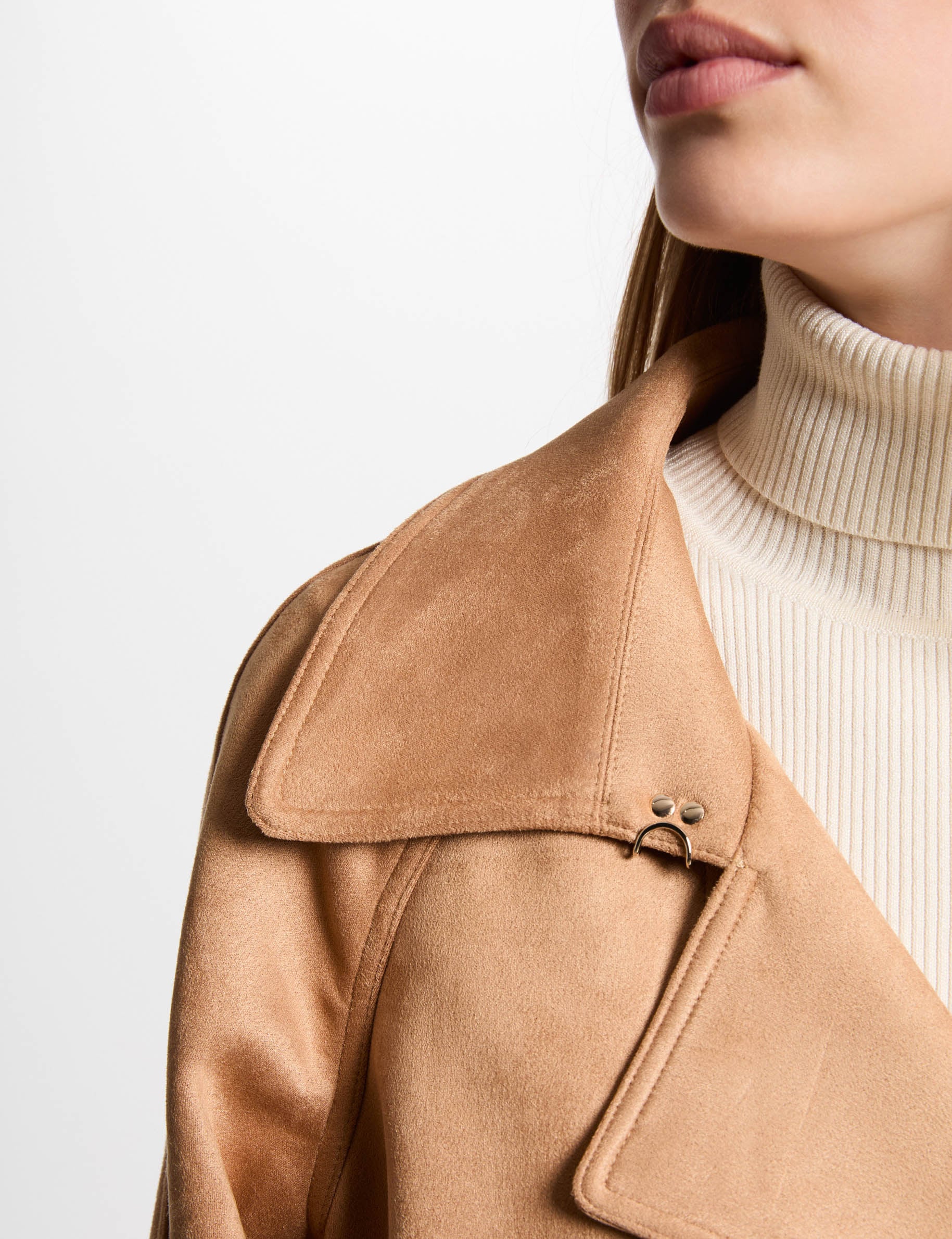 Trench long su&eacute;dine marron clair femme