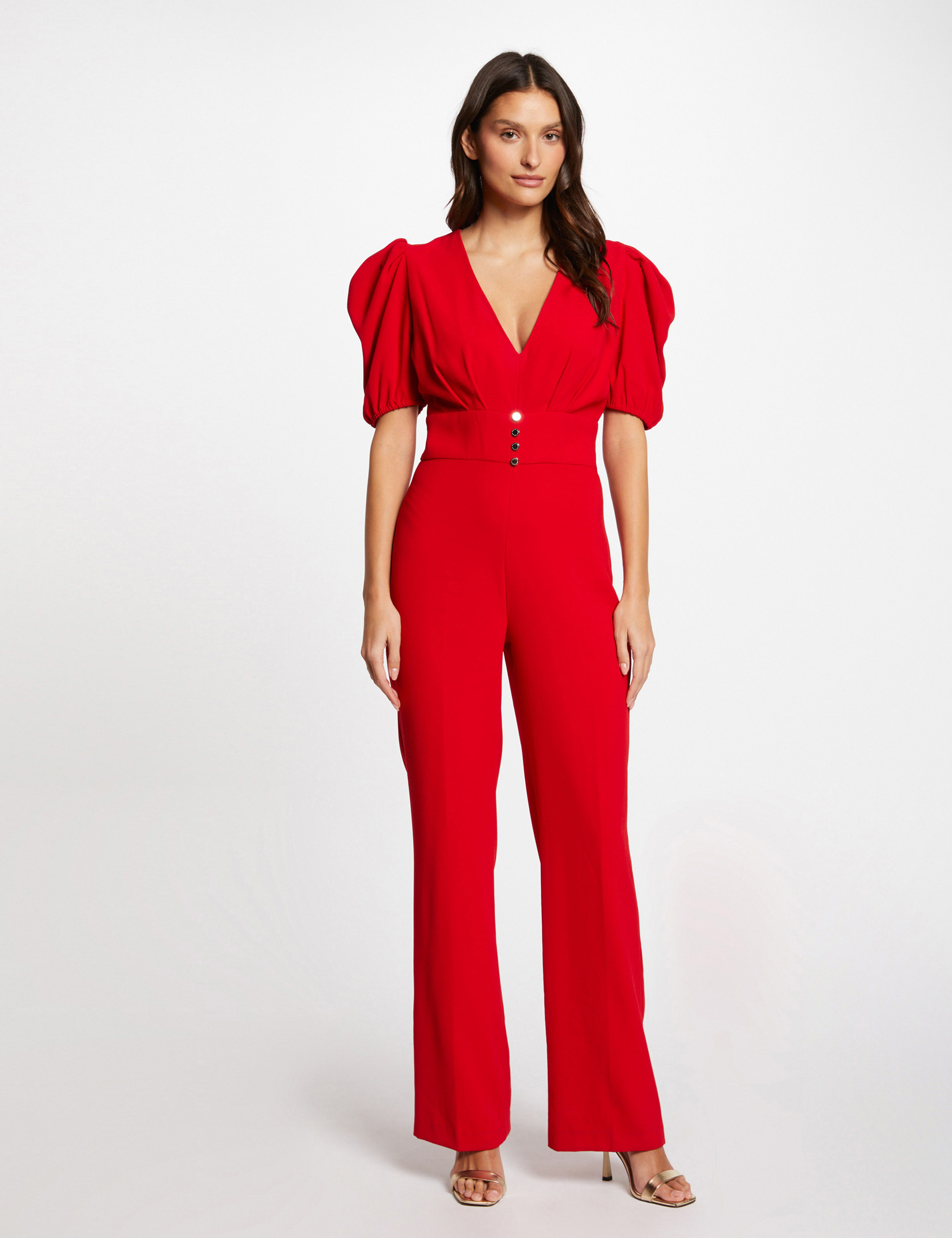 V-hals broek jumpsuit rood vrouw