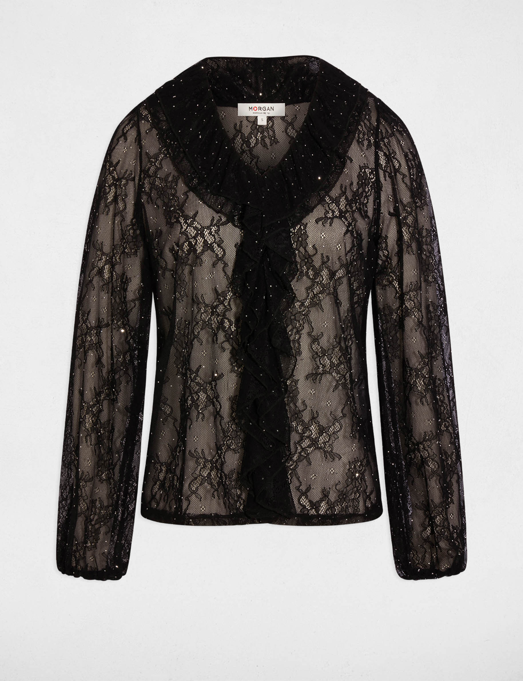 T-shirt dentelle col v noir femme