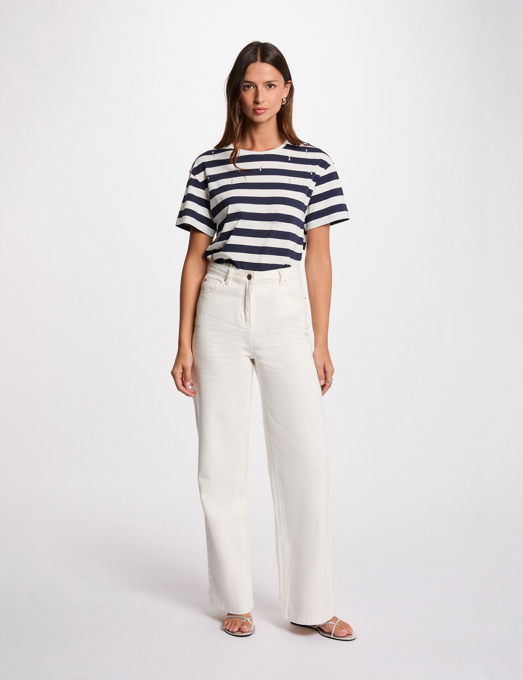 T-shirt manches courtes rayé blanc femme
