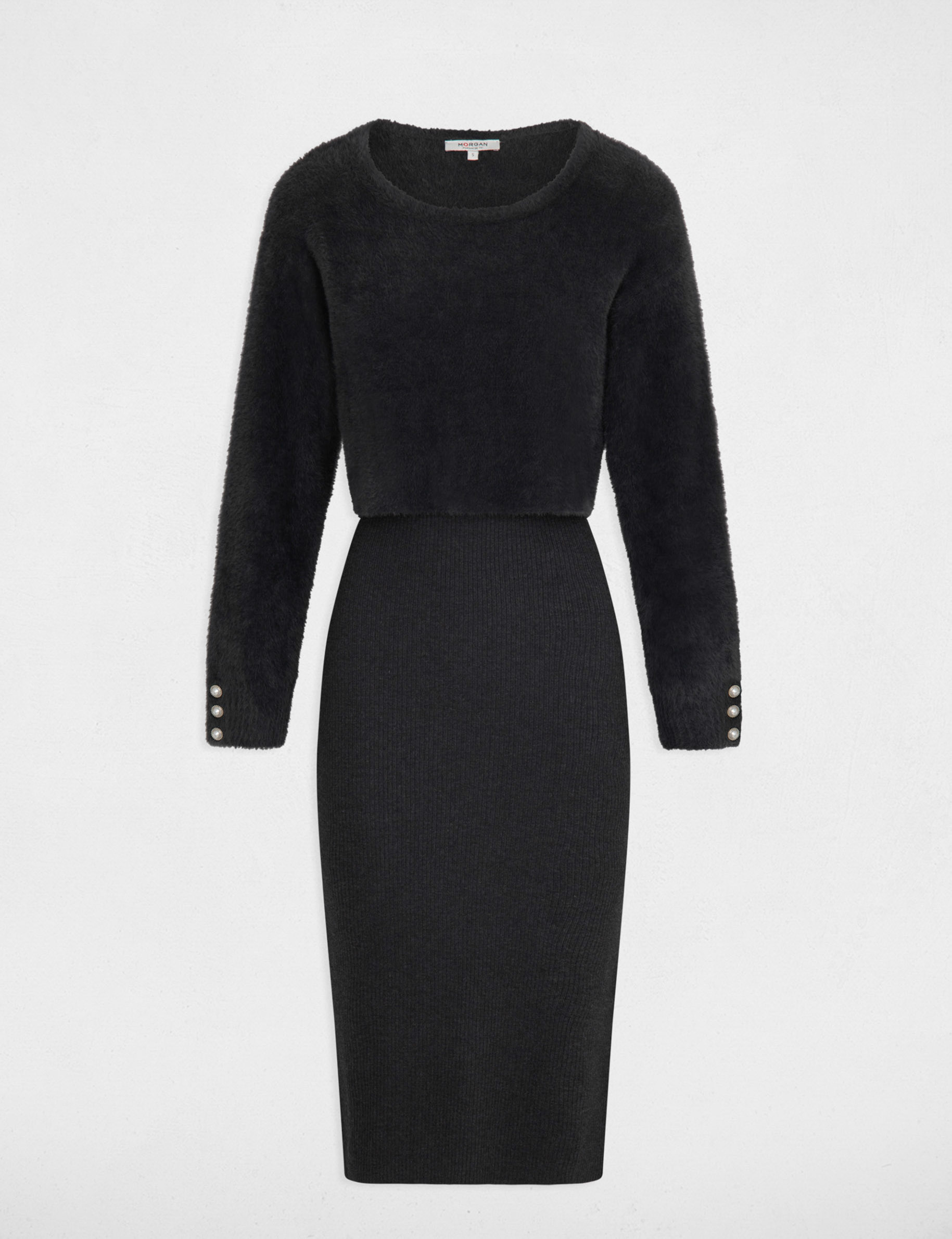 Gebreide midi jurk 2-in-1 donkergrijs vrouw