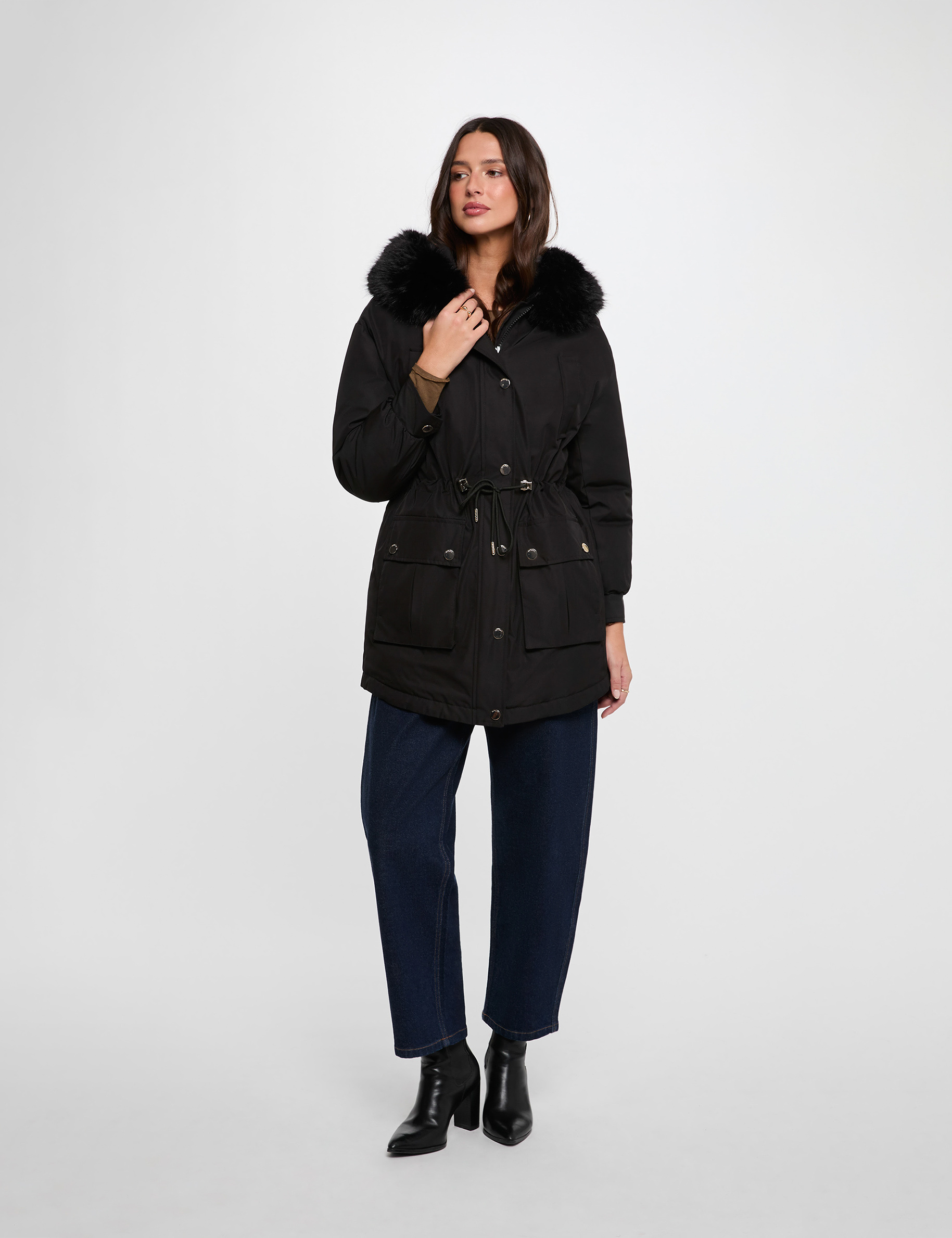 Parka col fourrure noir femme