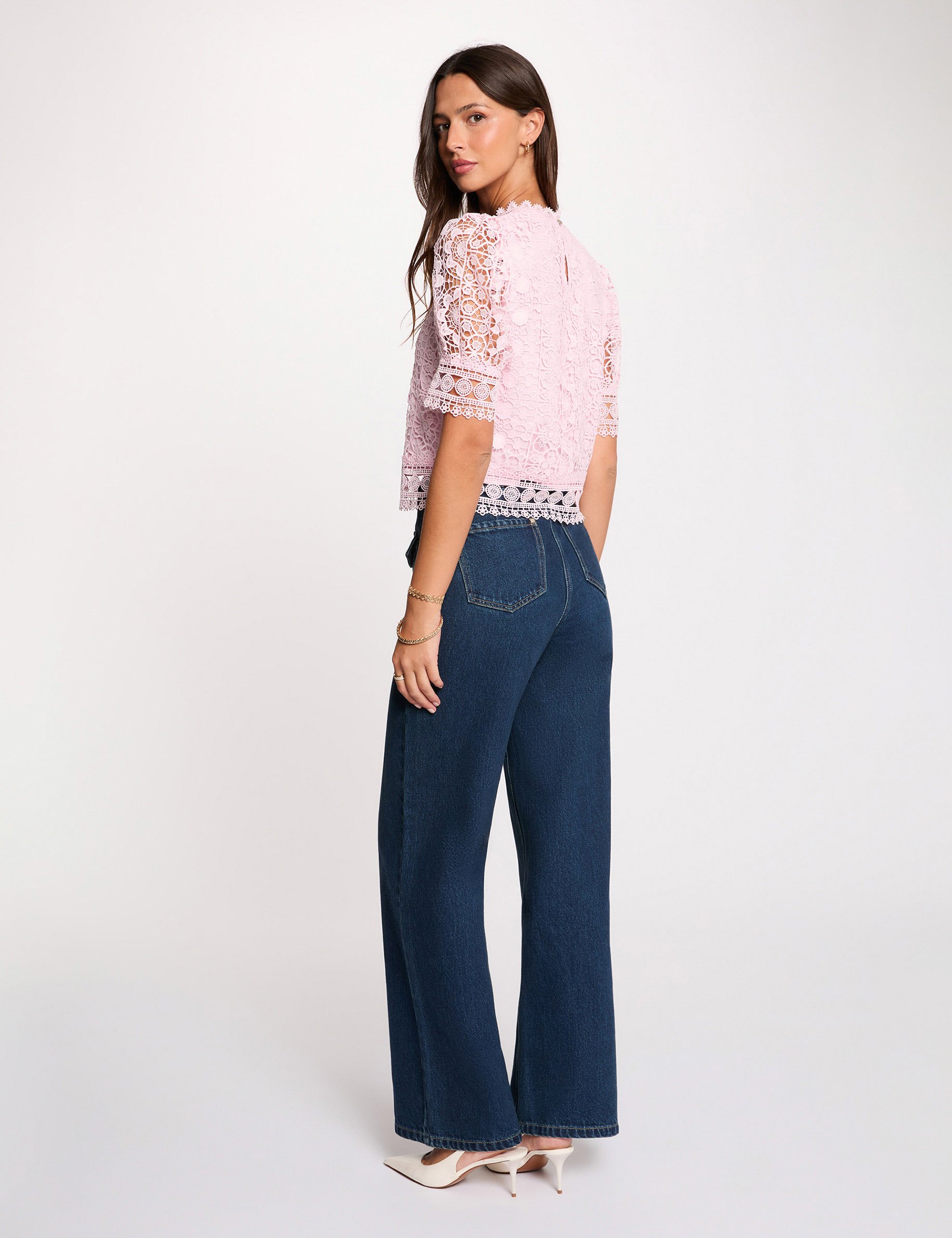 Blouse met korte kanten mouwen roze vrouw