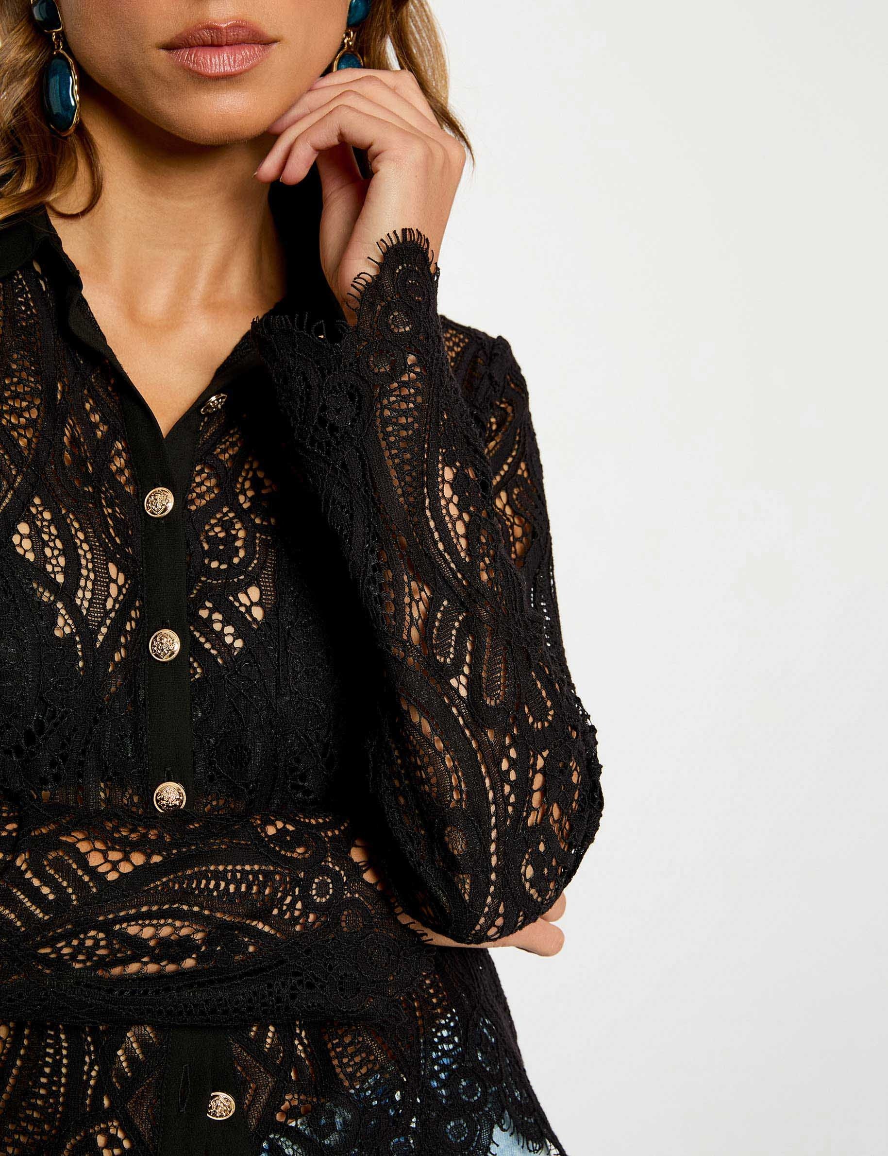 Korte kanten blouse zwart vrouw
