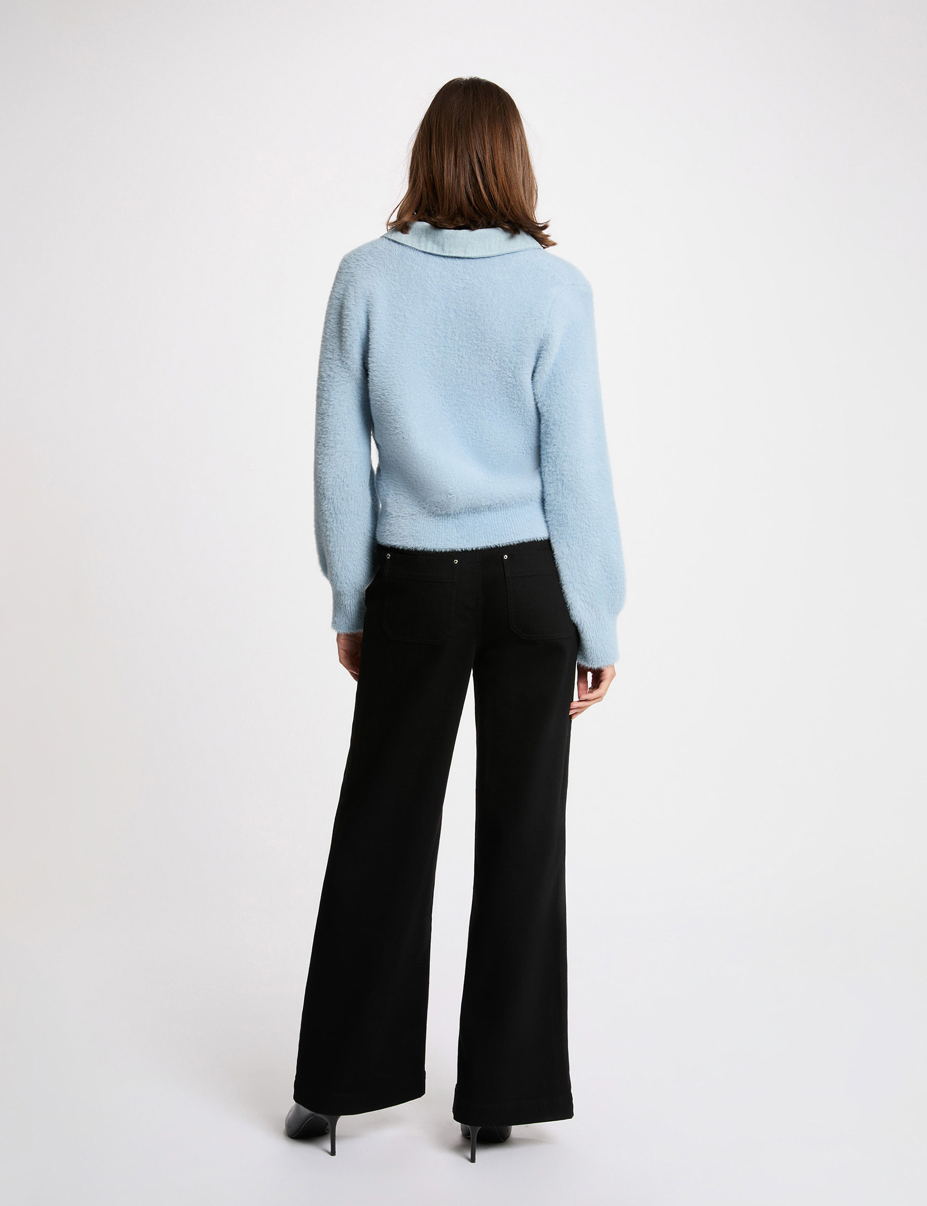 Veste col &agrave; revers bleu ciel femme