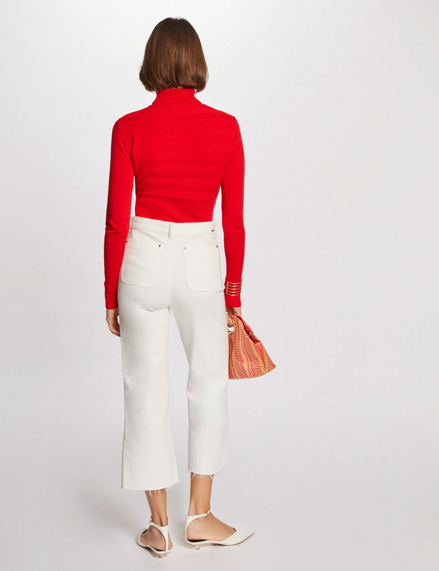 Pull col roulé ajusté rouge femme