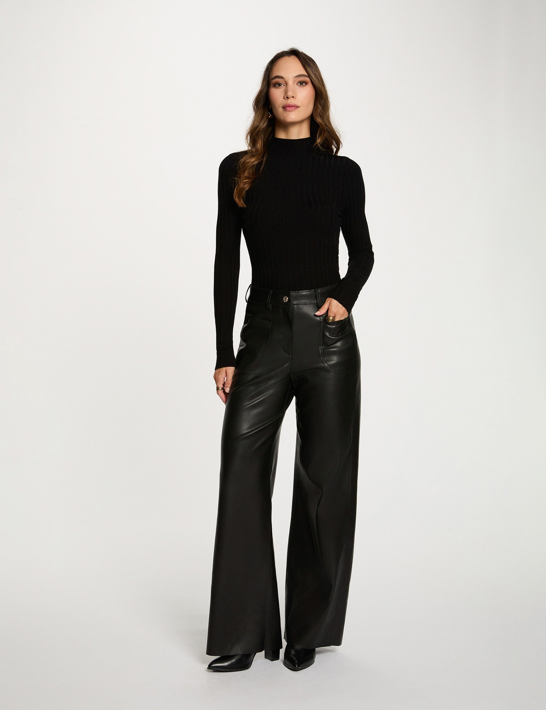 pantalon large taille haute noir femme Pantalon large taille haute noir femme