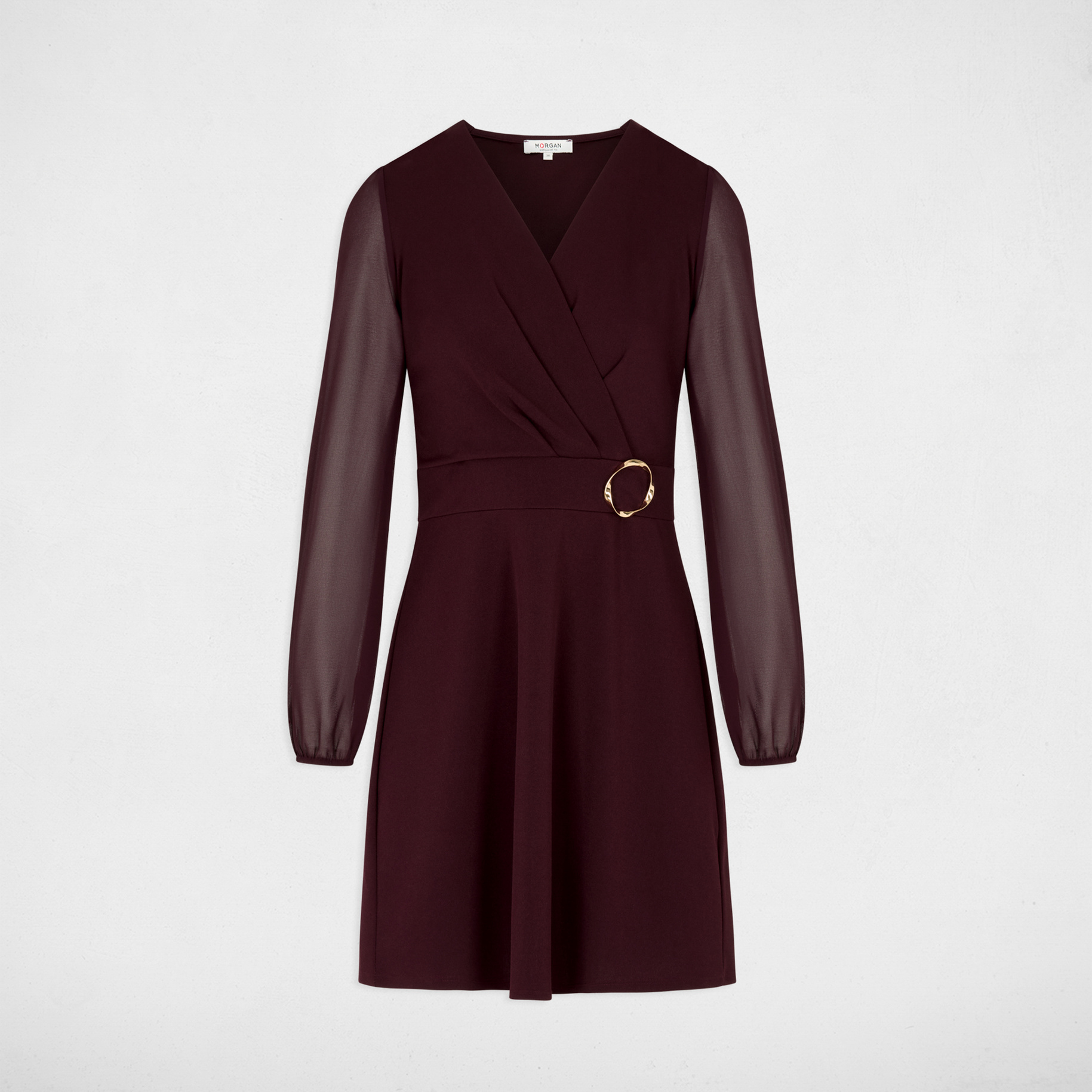 Korte jurk van voile bordeaux vrouw
