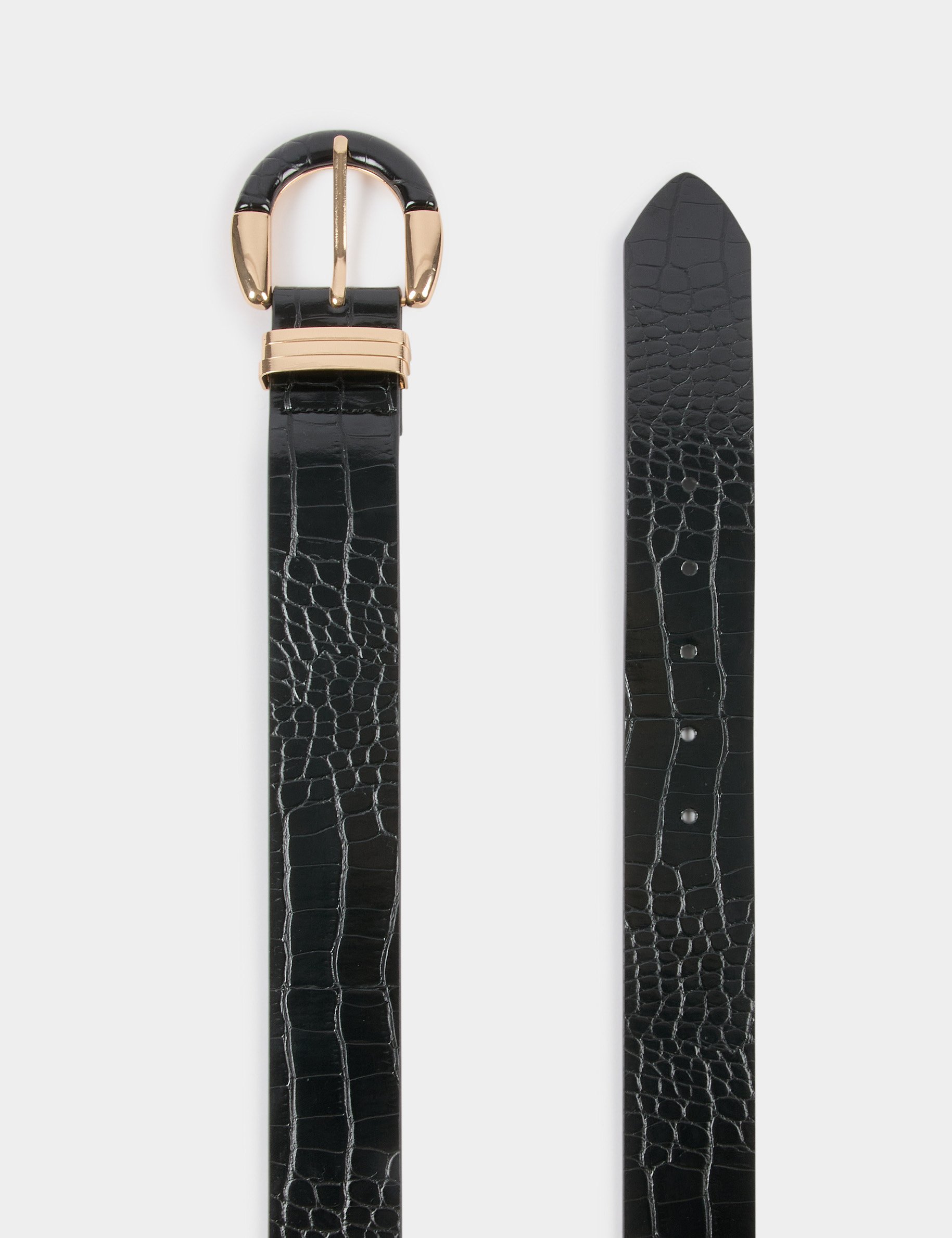 Ceinture fine aspect croco noir femme