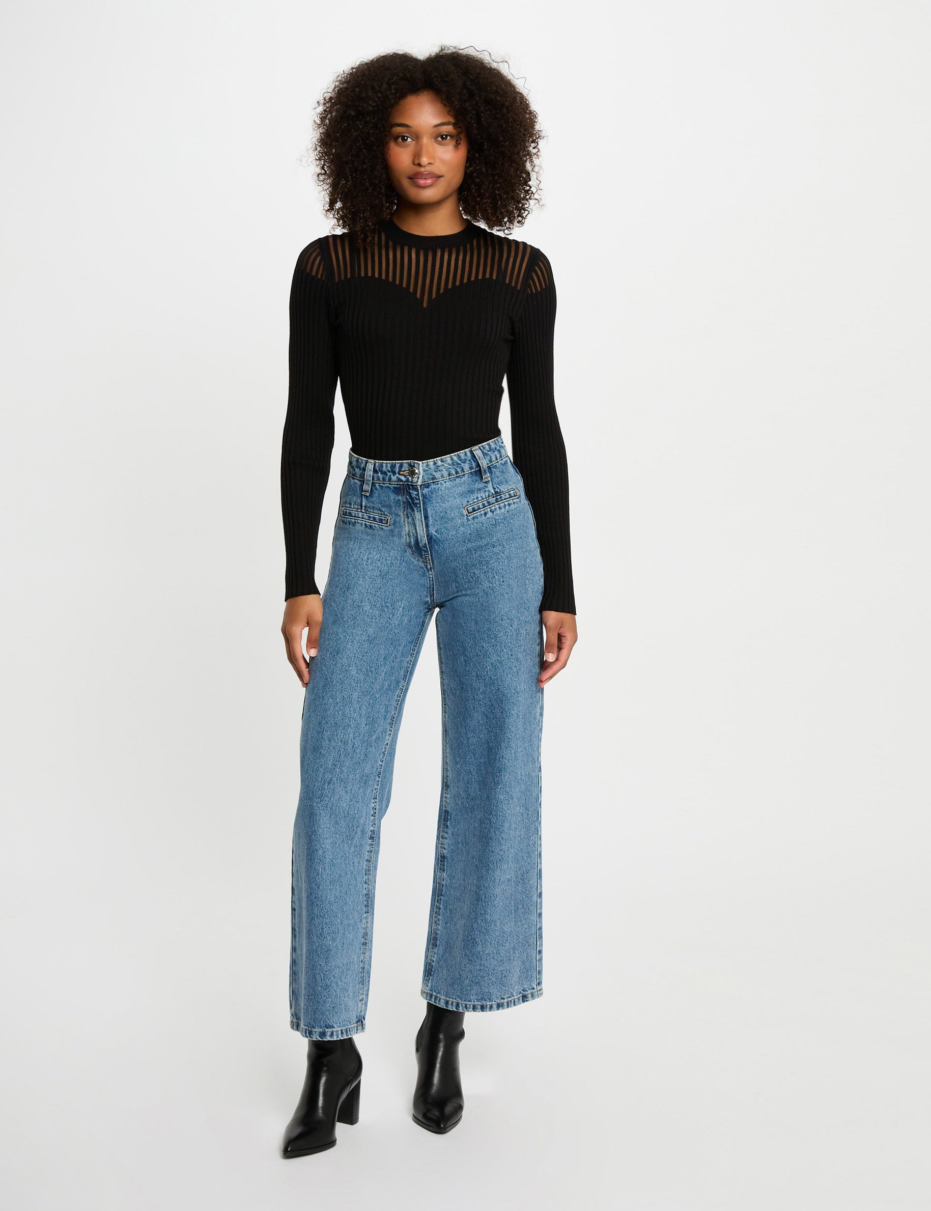 Pull cintr&eacute; noir femme