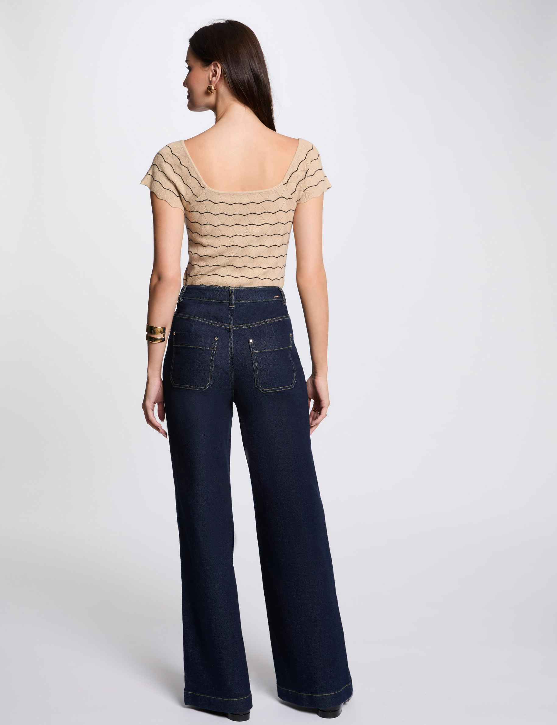 Trui met korte mouwen beige vrouw