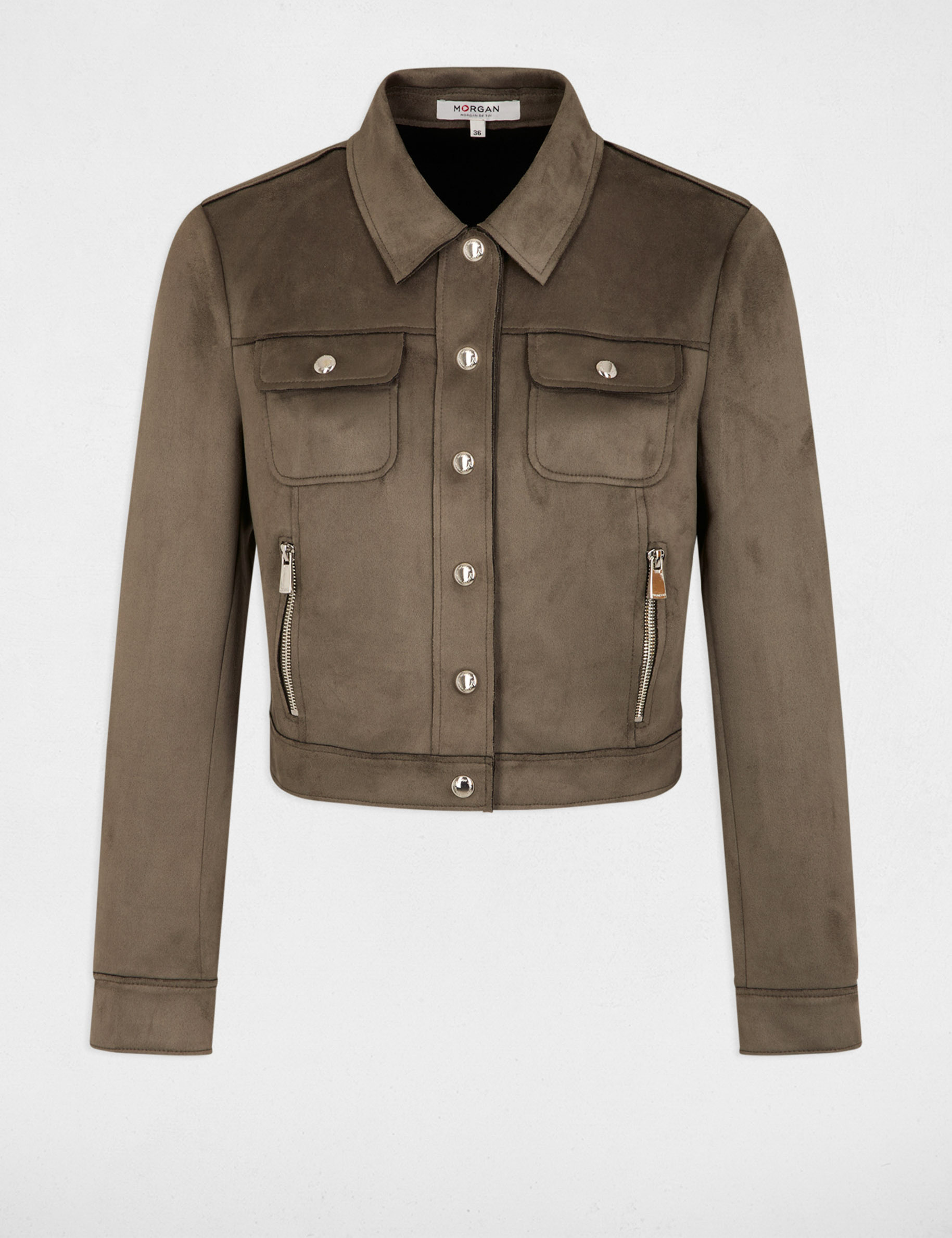 blouson suedine boutonne vert kaki femme Blouson suédine boutonné vert kaki femme