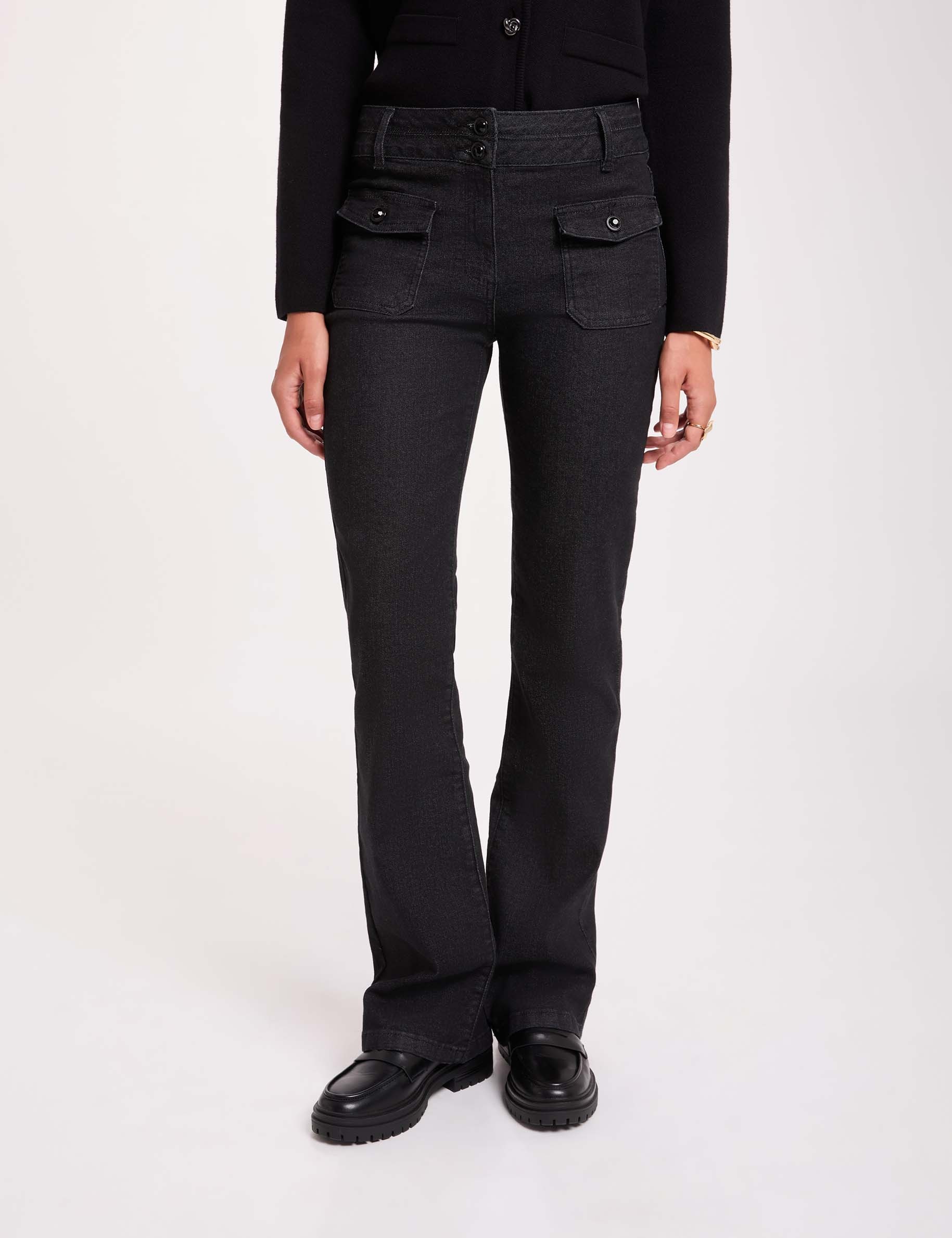 Jean bootcut boutons denim noir femme