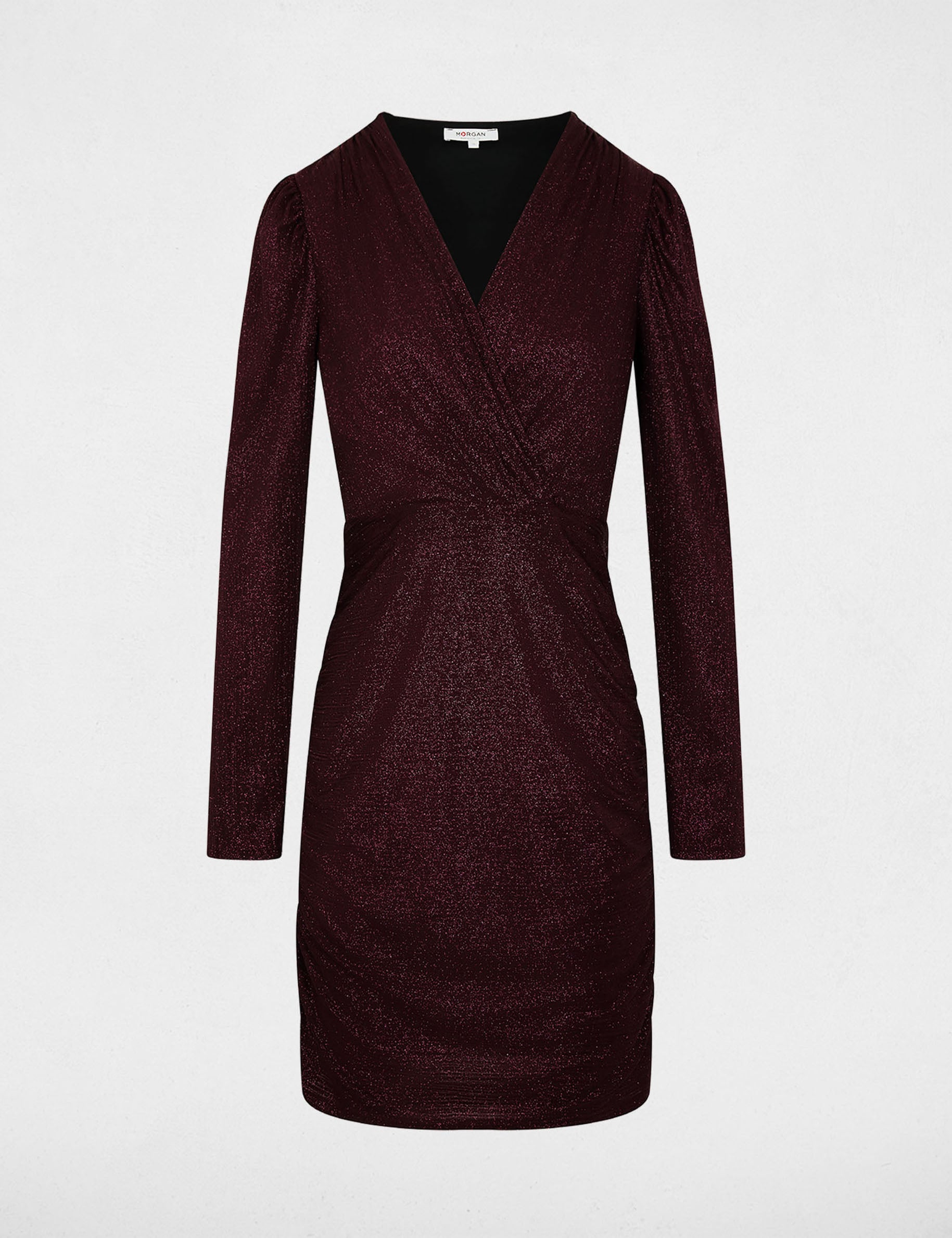 Gedrapeerde getailleerde mini-jurk bordeaux vrouw