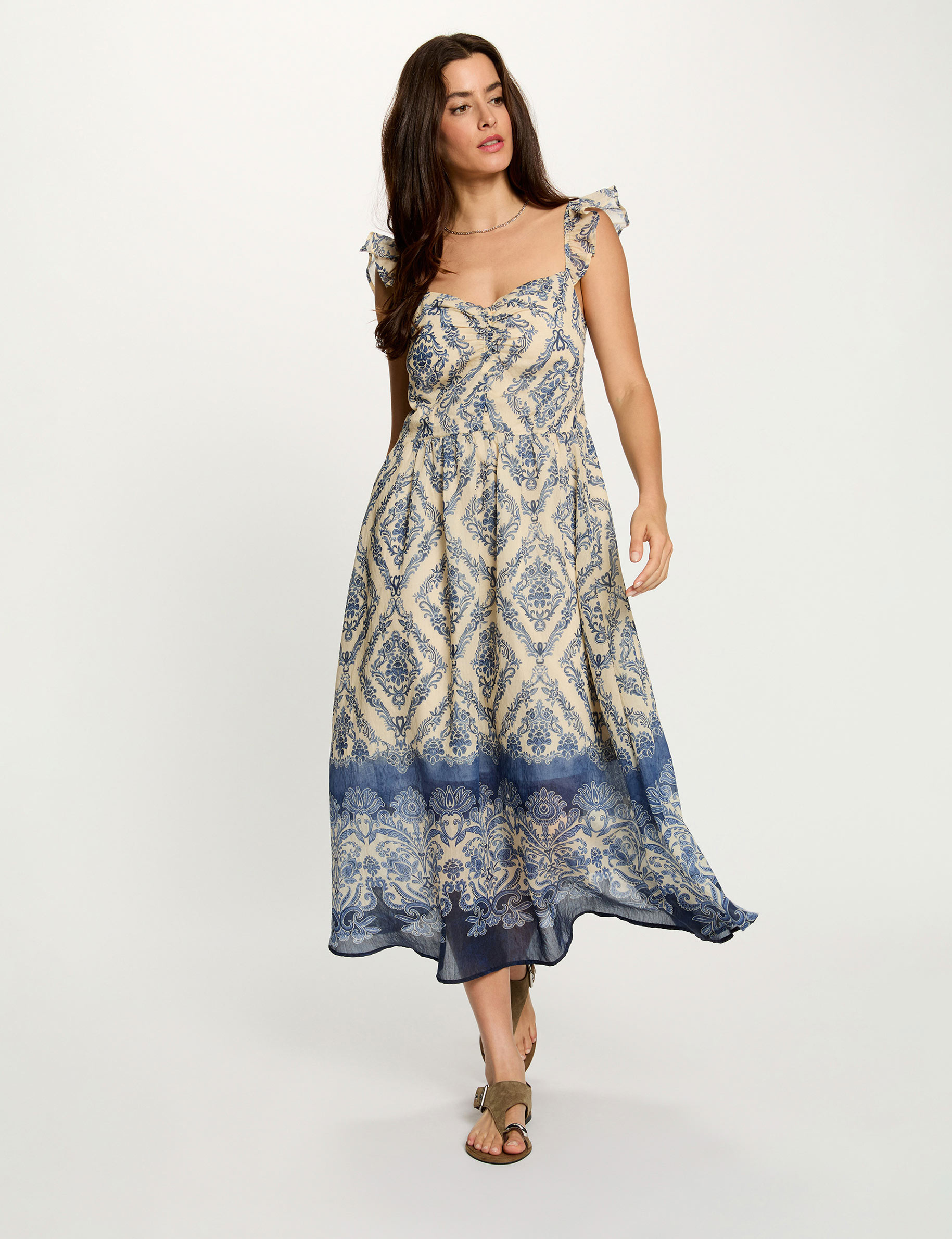 Robe longue col coeur multicolore femme