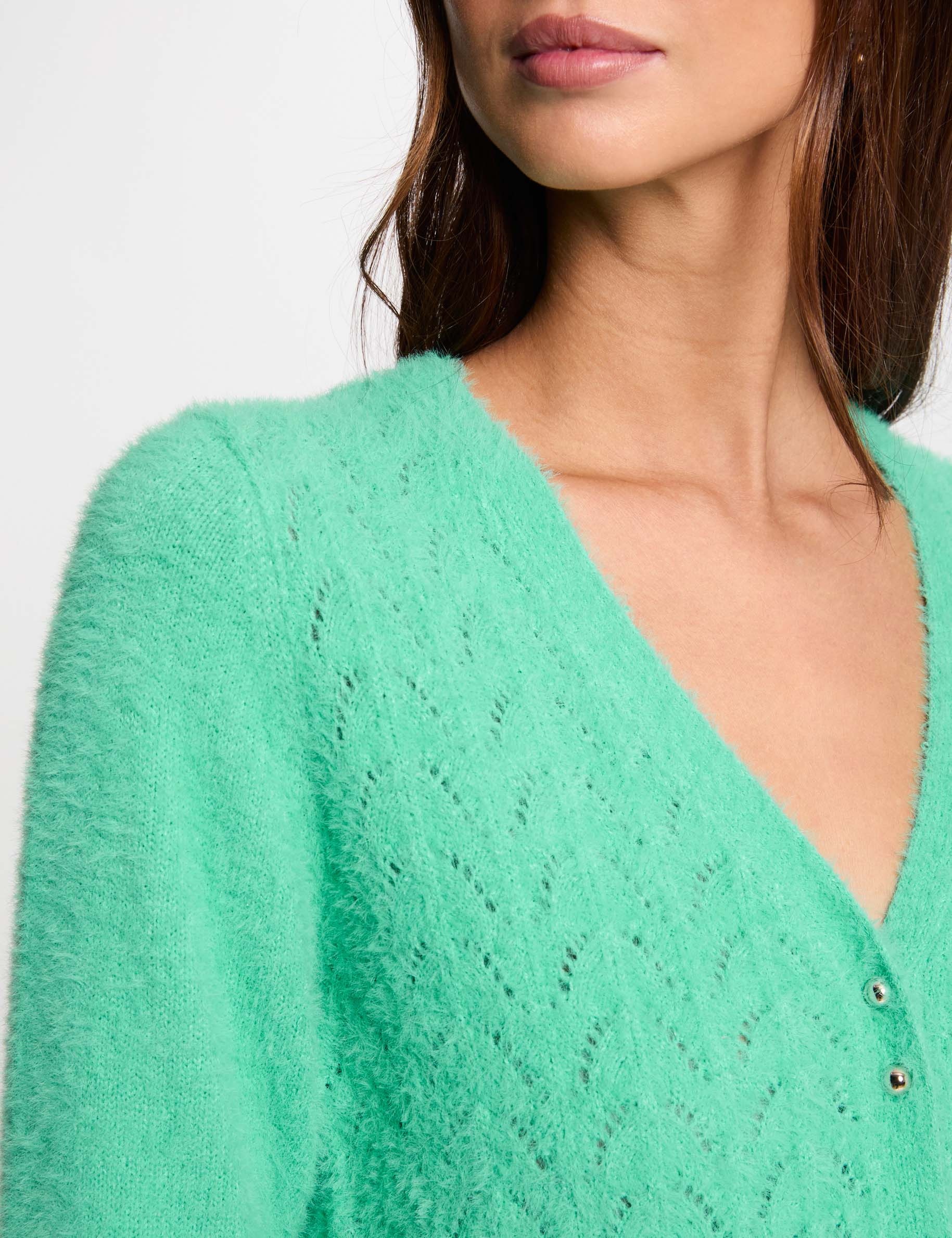 gilet manches longues a details ajoures vert menthe femme Gilet manches longues à détails ajourés vert menthe femme