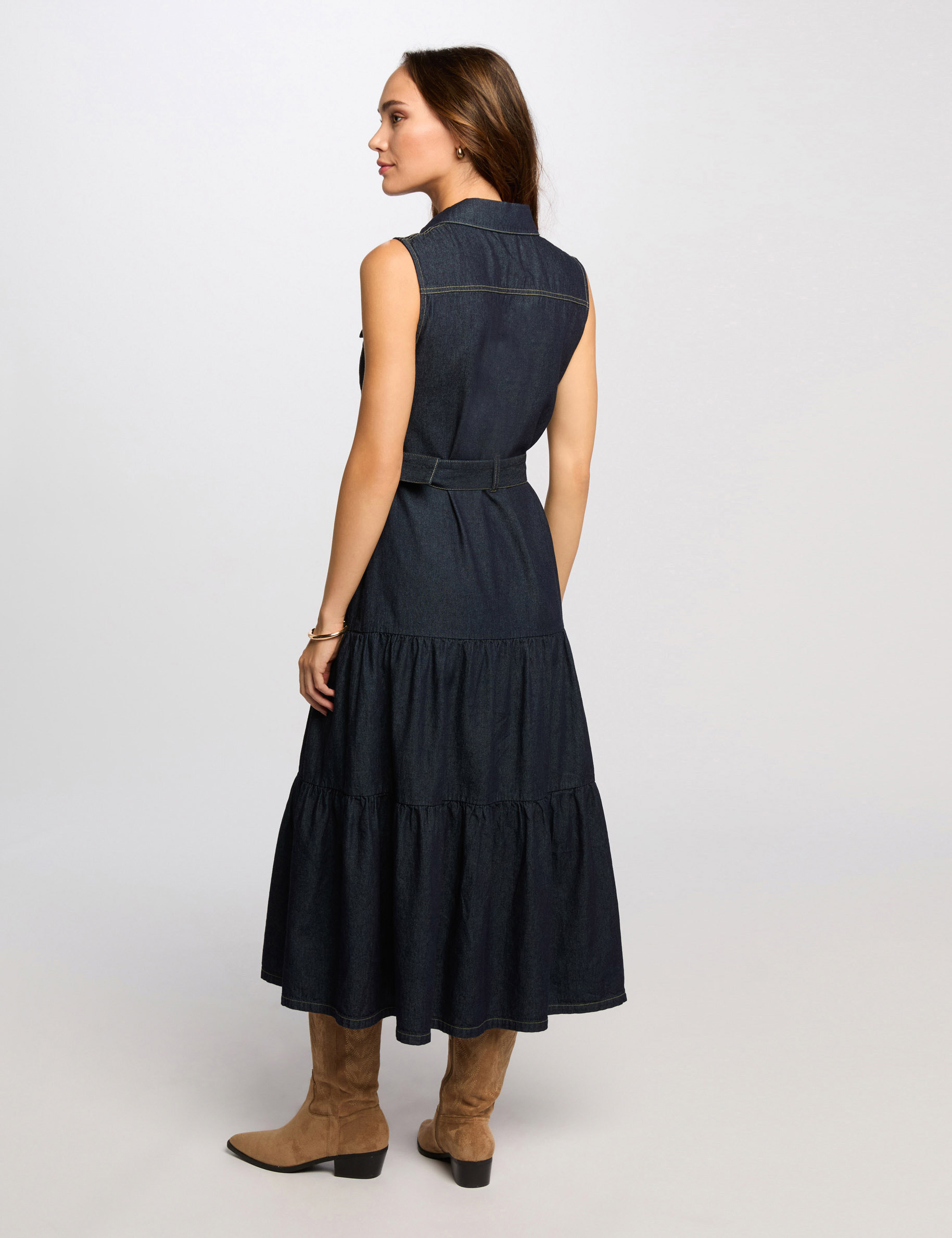 robe longue droite en jean denim brut femme Robe longue droite en jean denim brut femme