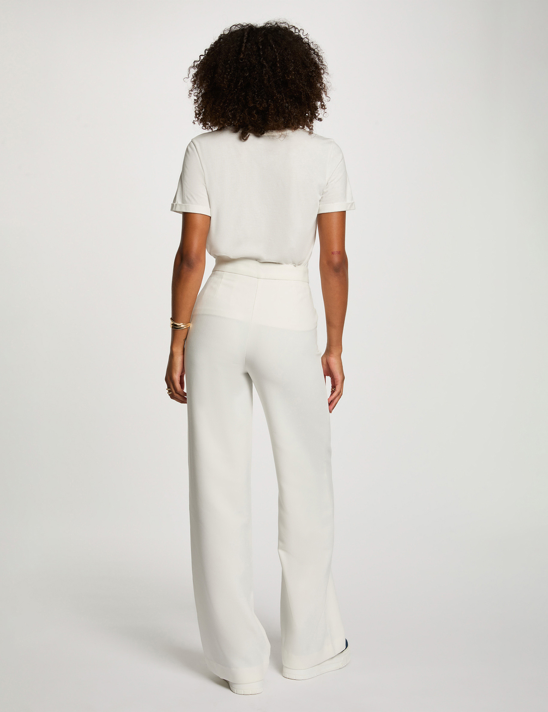 wijde broek met knopen helder wit vrouw Wijde broek met knopen helder wit vrouw