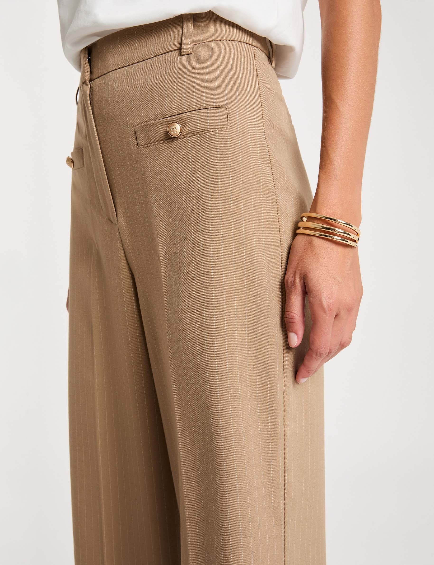 Hoge taille rechte broek taupe vrouw