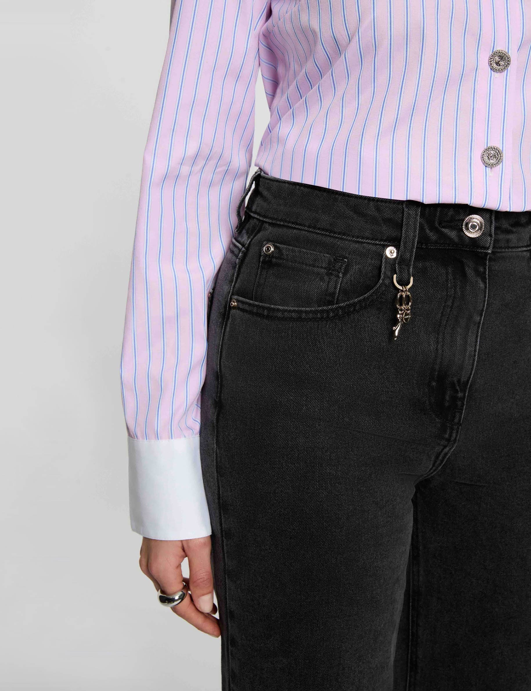 High-waist wijde broek denim zwart vrouw