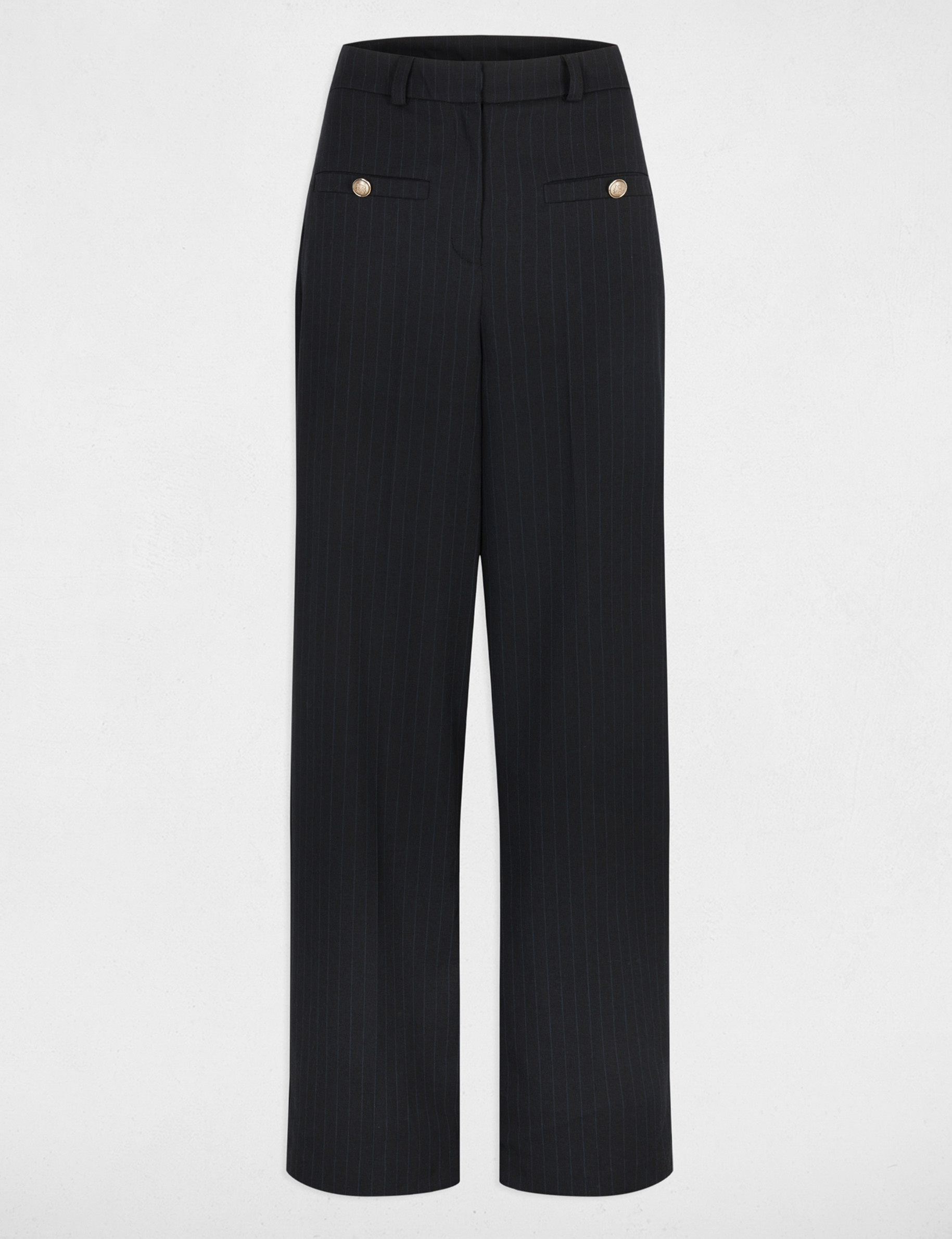 Pantalon droit taille haute bleu marine femme