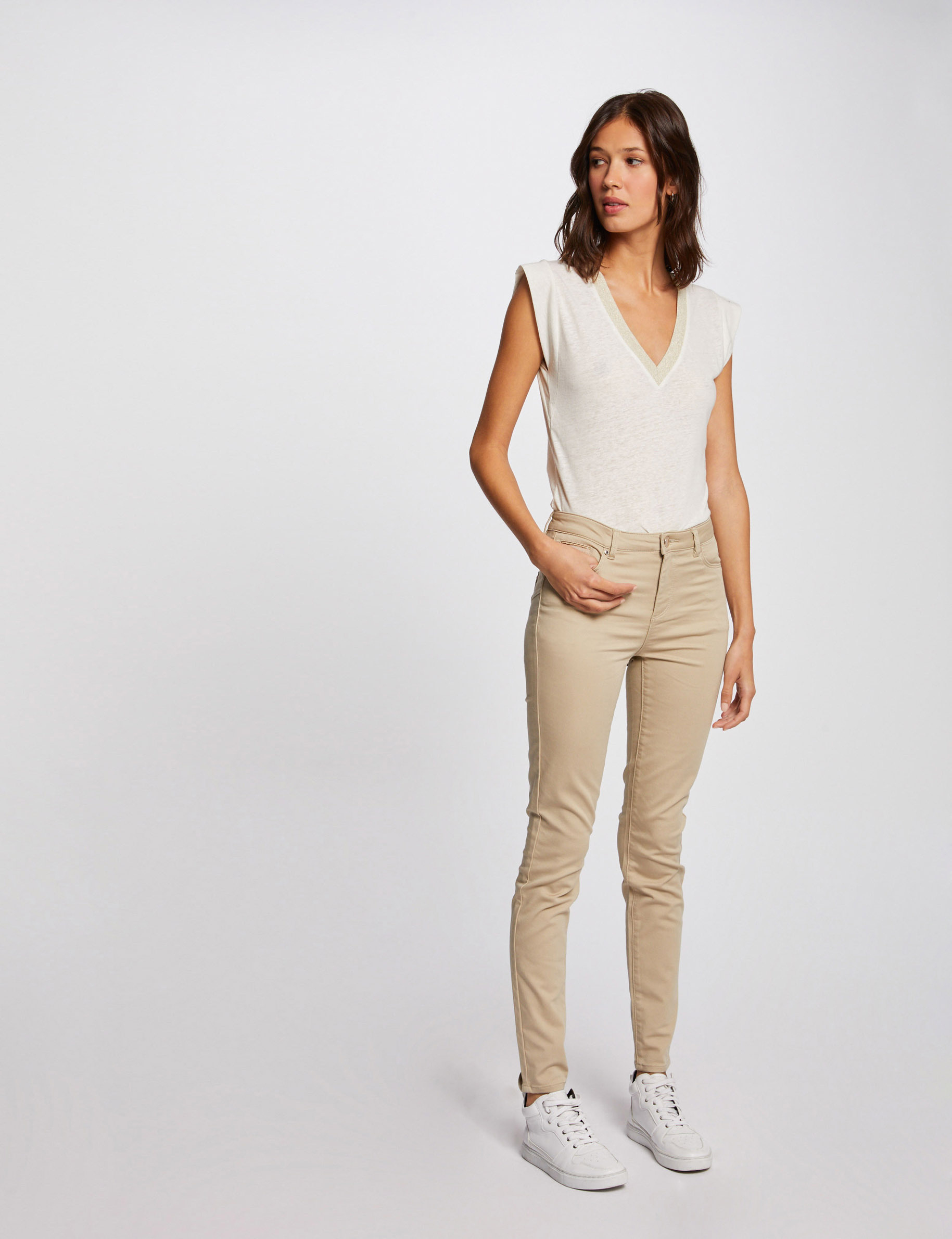 Pantalon slim taille standard sable femme