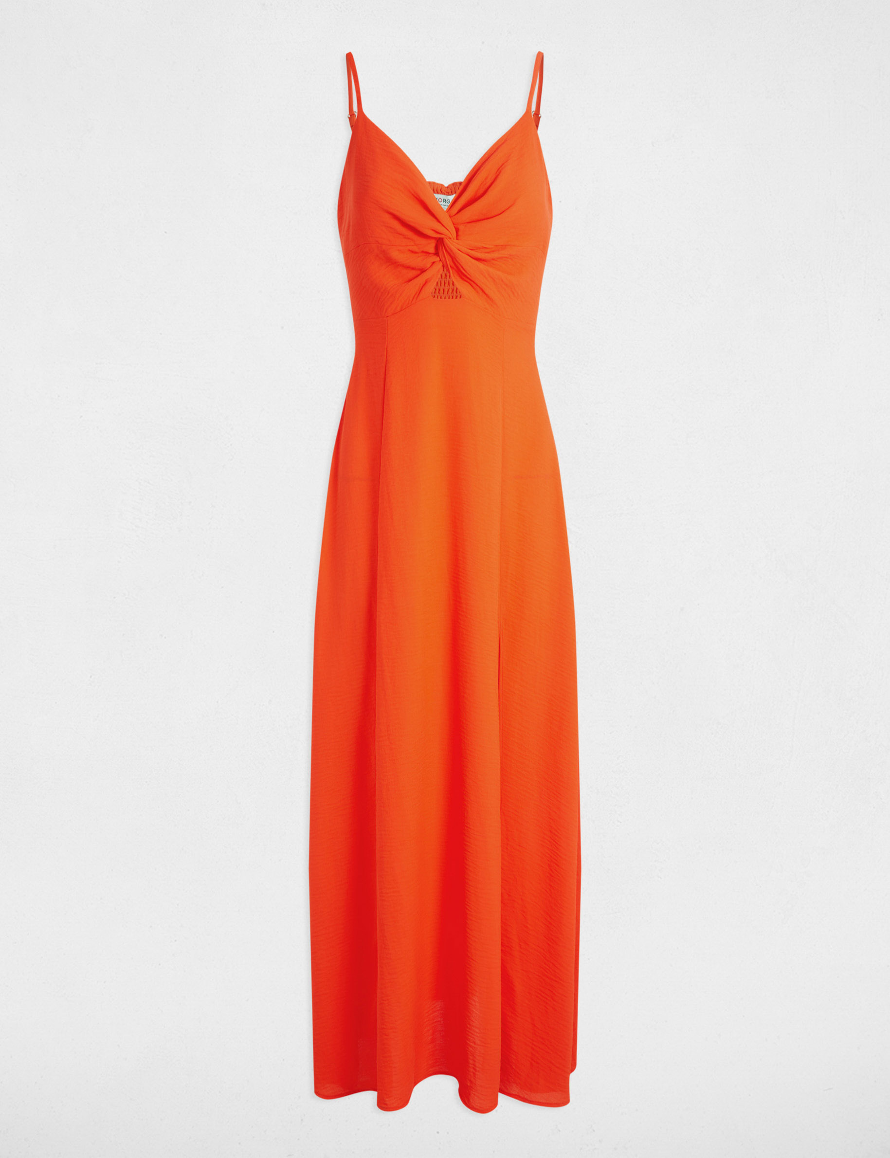 lange rechte jurk met split oranje vrouw Lange rechte jurk met split oranje vrouw
