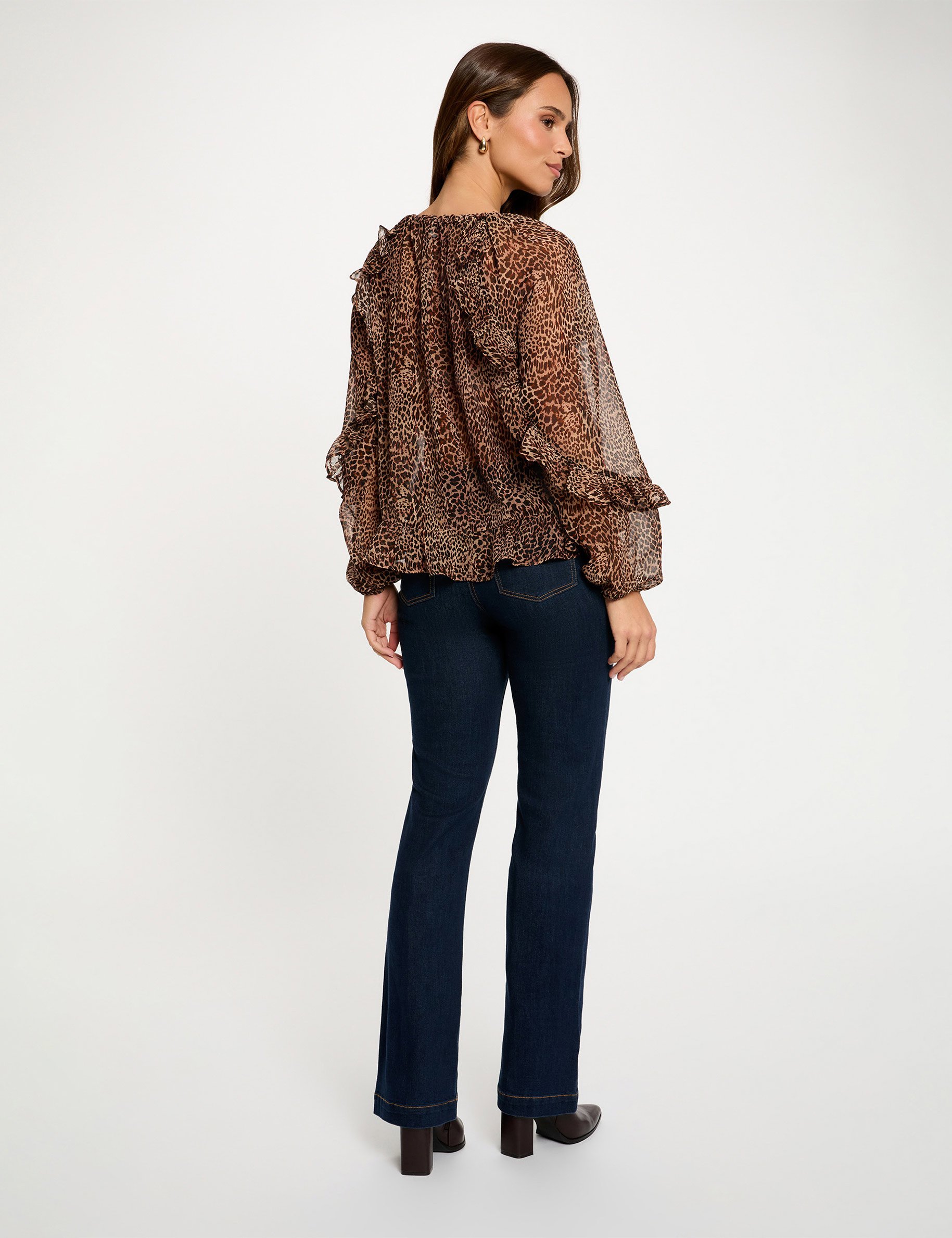 Blouse ajustée col v multicolore femme