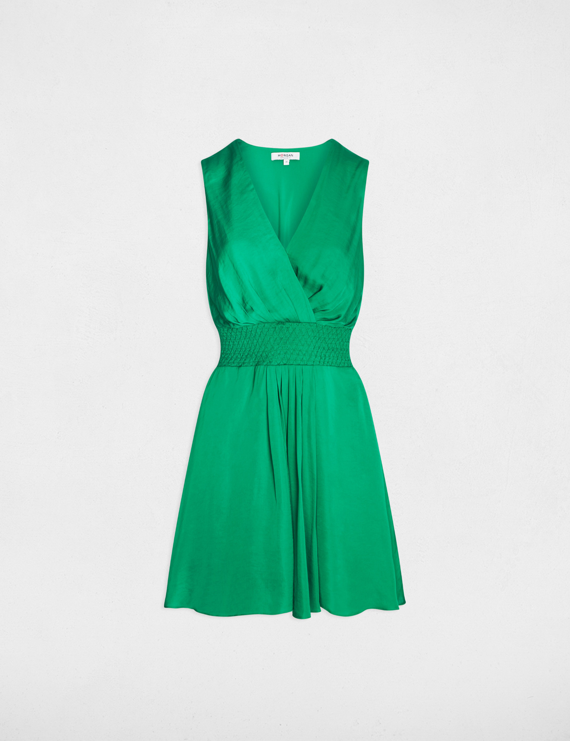 Robe courte droite fluide vert prairie femme