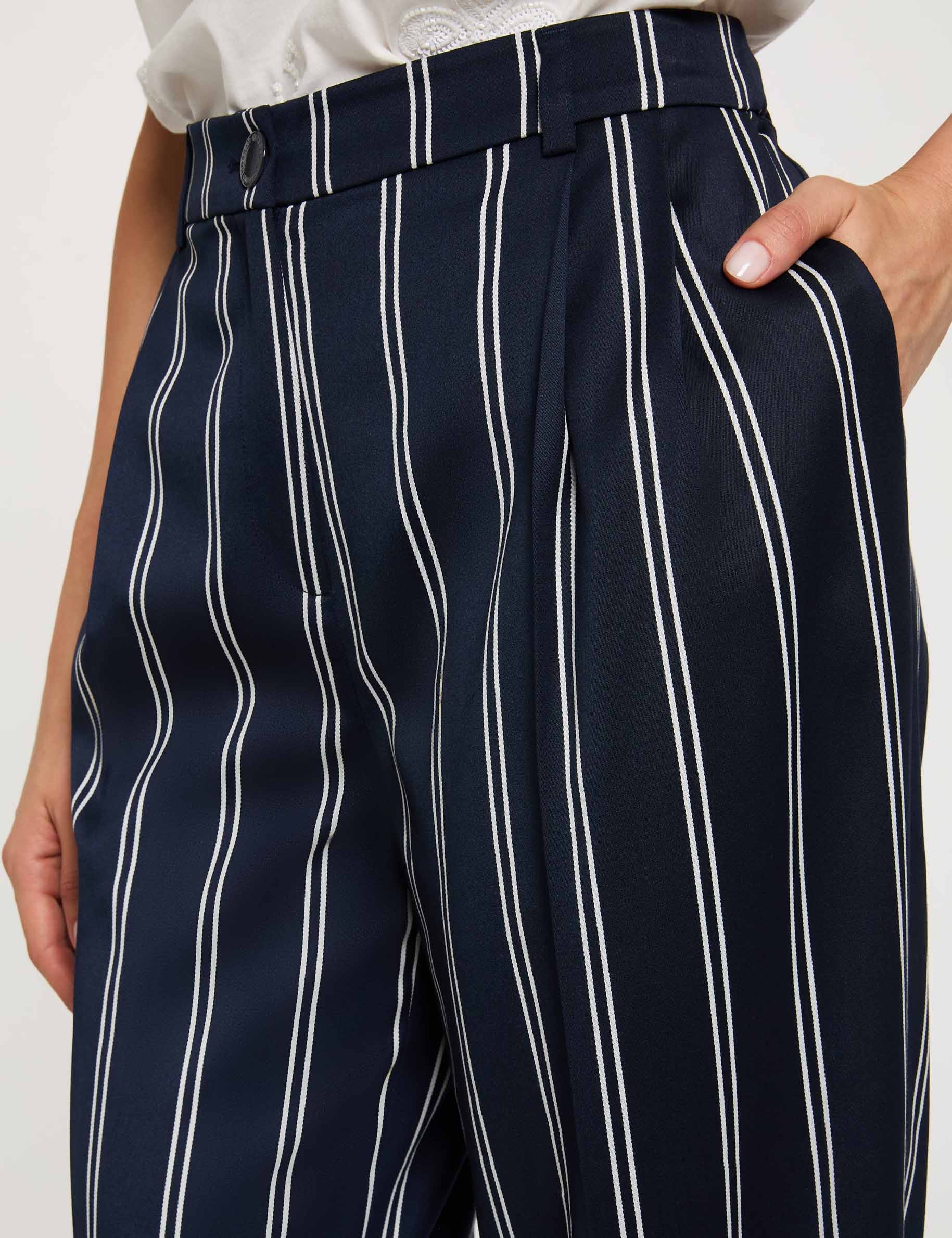 Hoge taille wijde broek marineblauw vrouw