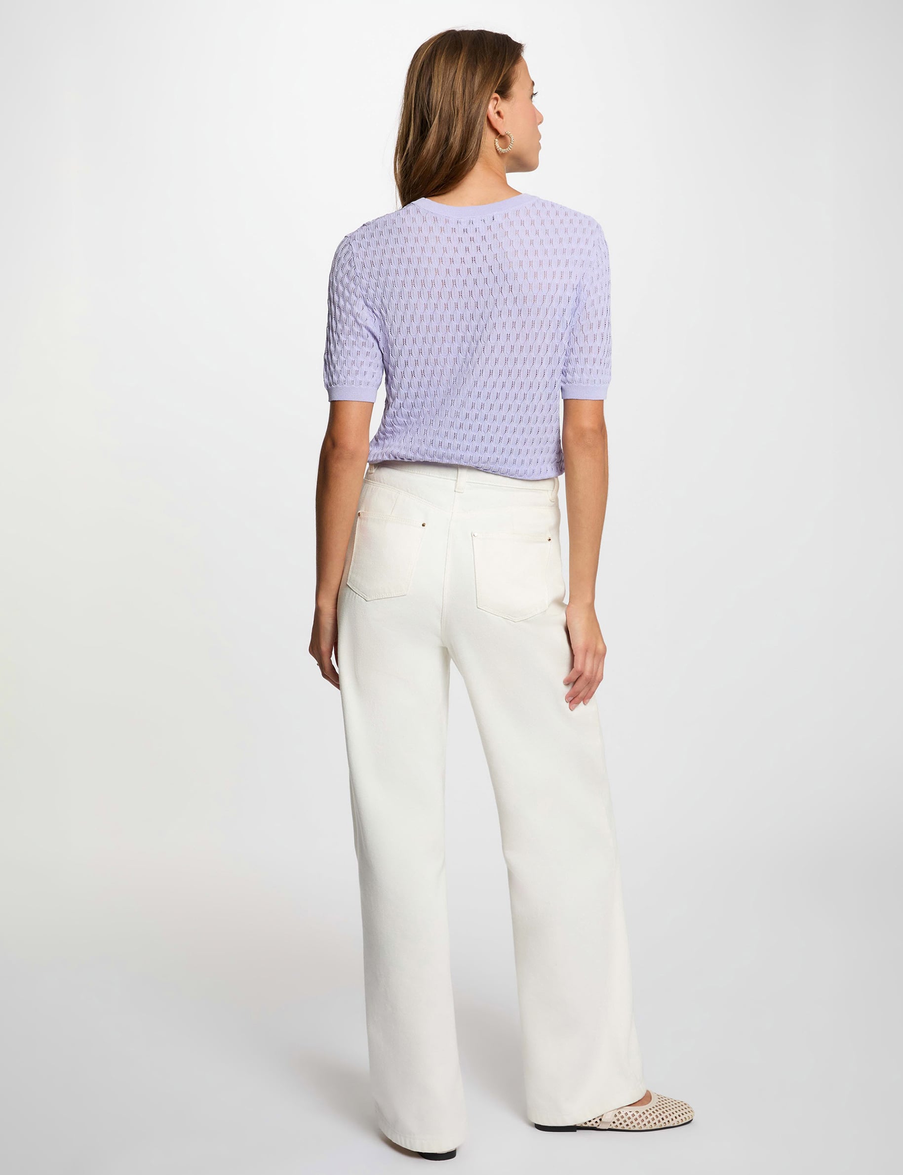 Fijne trui met ronde hals mauve vrouw