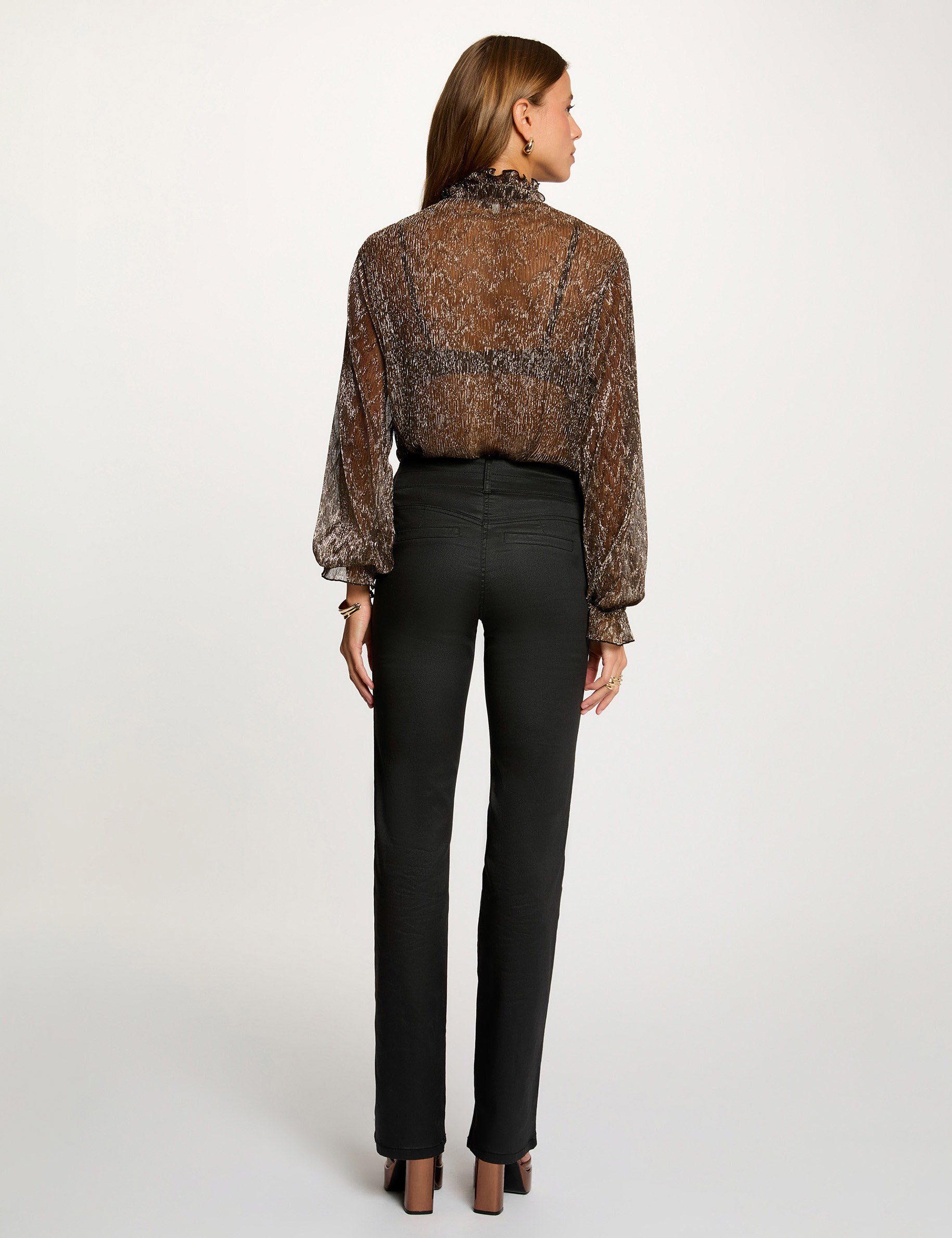 Bootcut broek met coating zwart vrouw