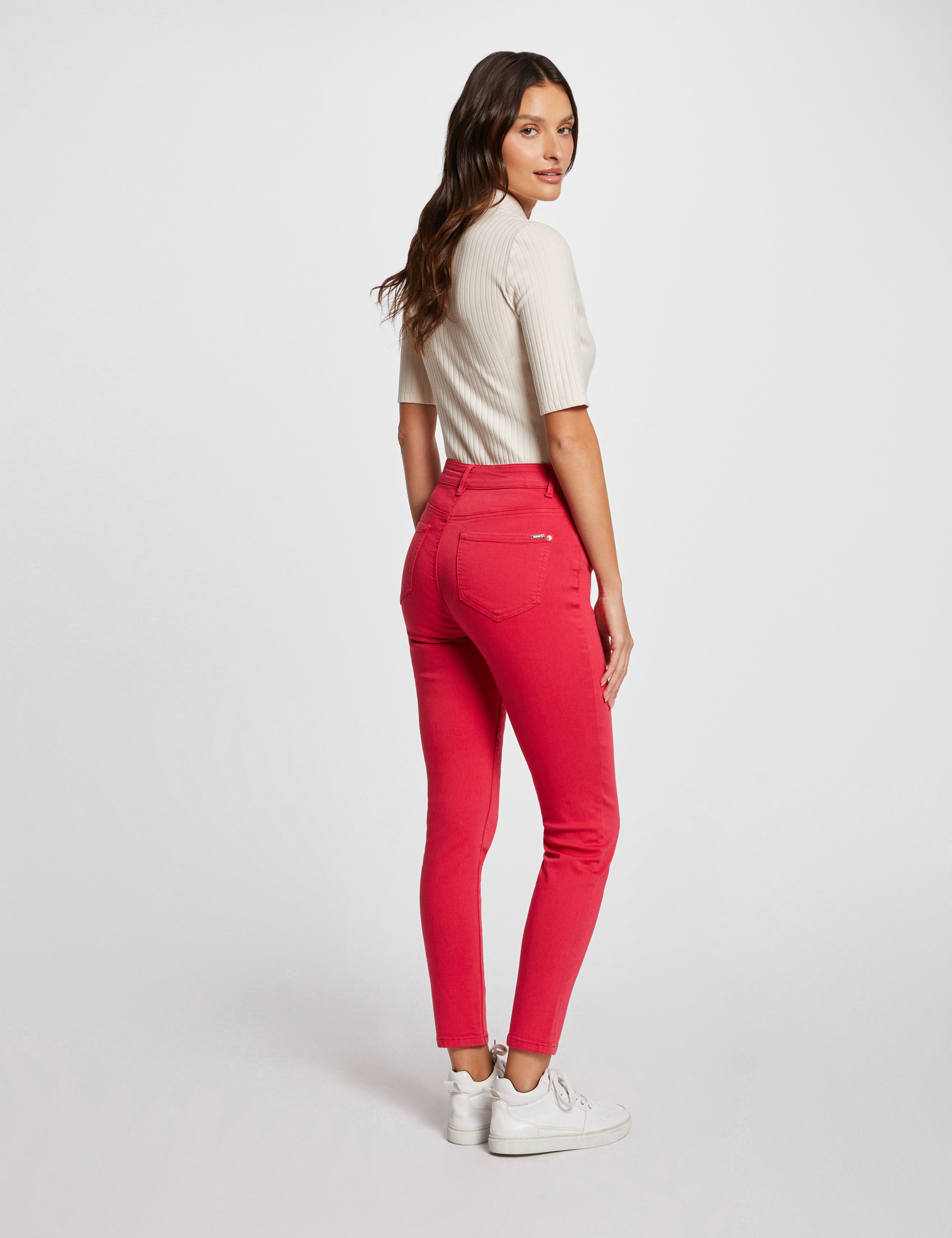 Pantalon skinny 7/8ème 5 poches rouge moyen femme