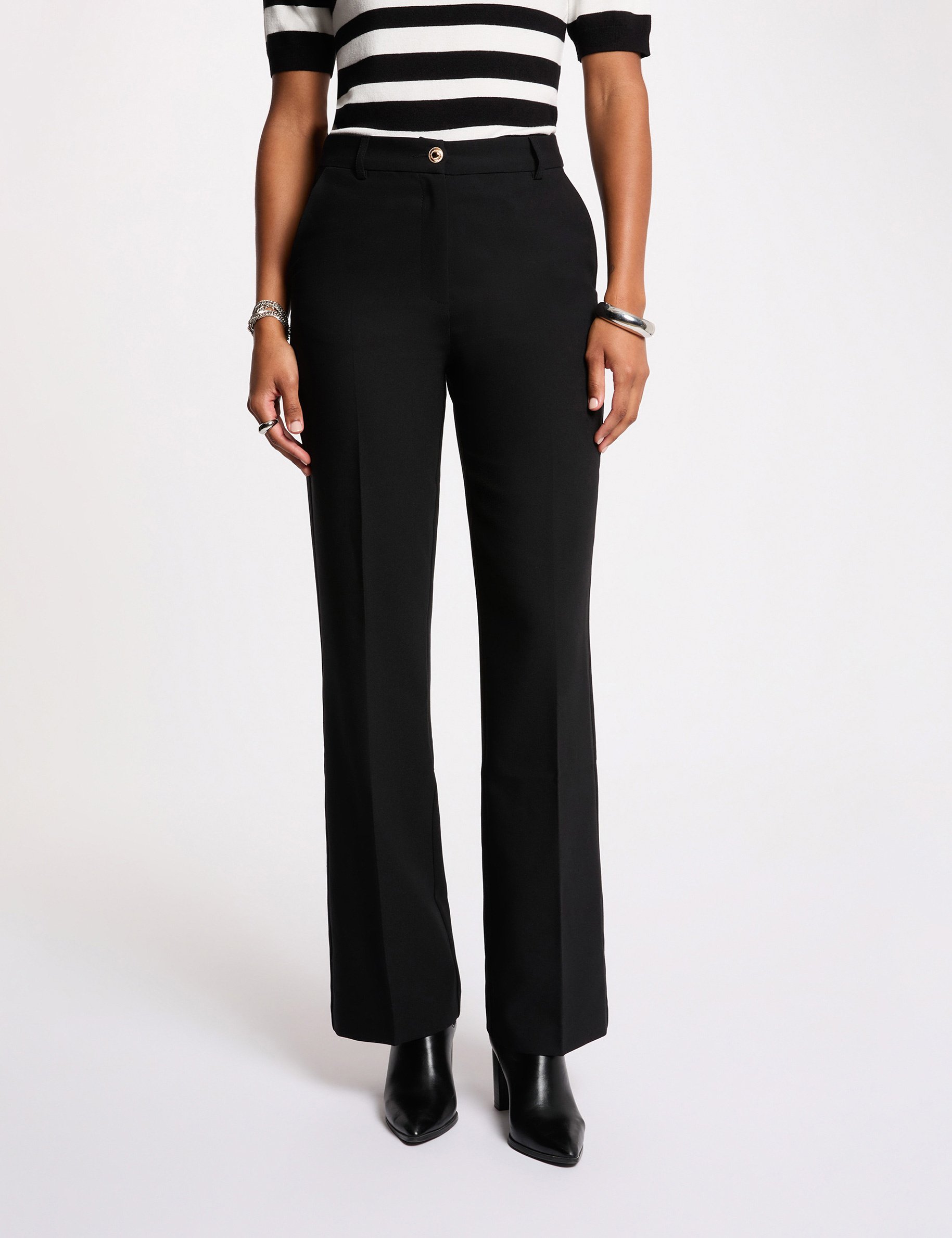 Pantalon droit zip noir femme
