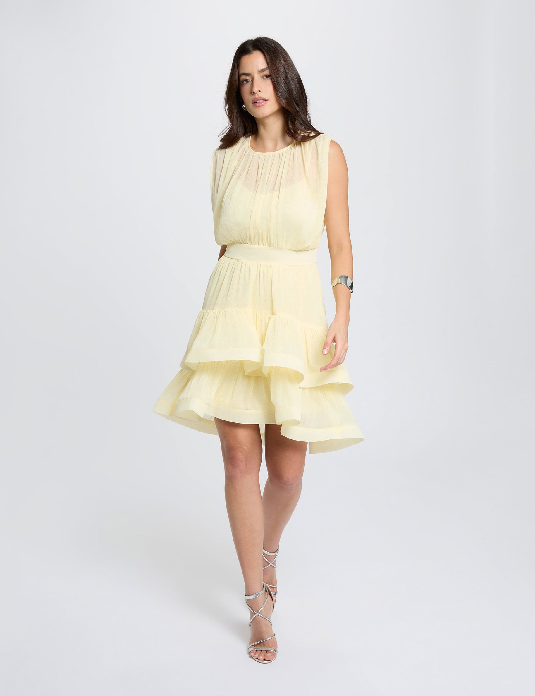 Robe courte col montant jaune pastel femme