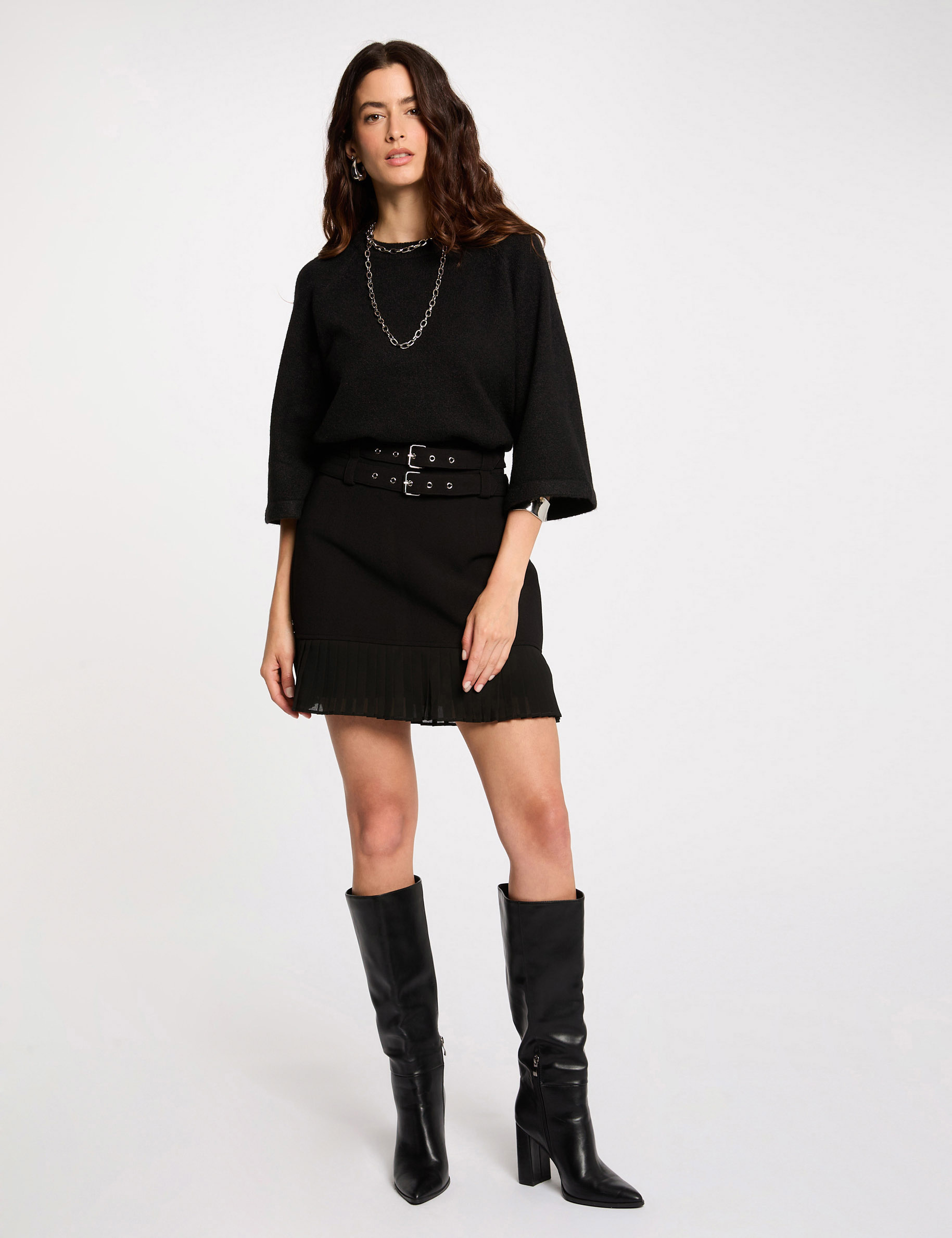 Jupe courte plissée noir femme