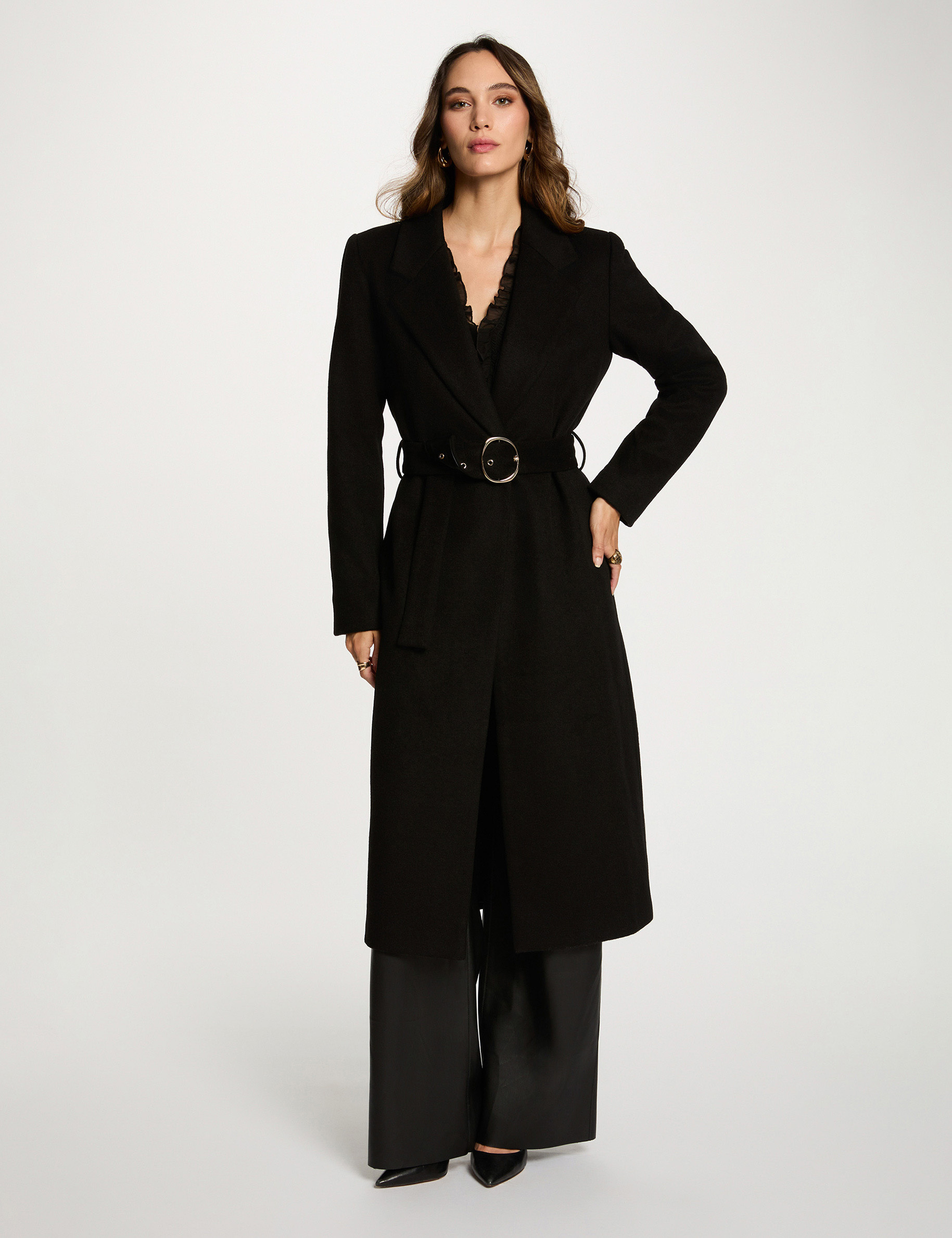 manteau long ceinture noir femme Manteau long ceinturé noir femme