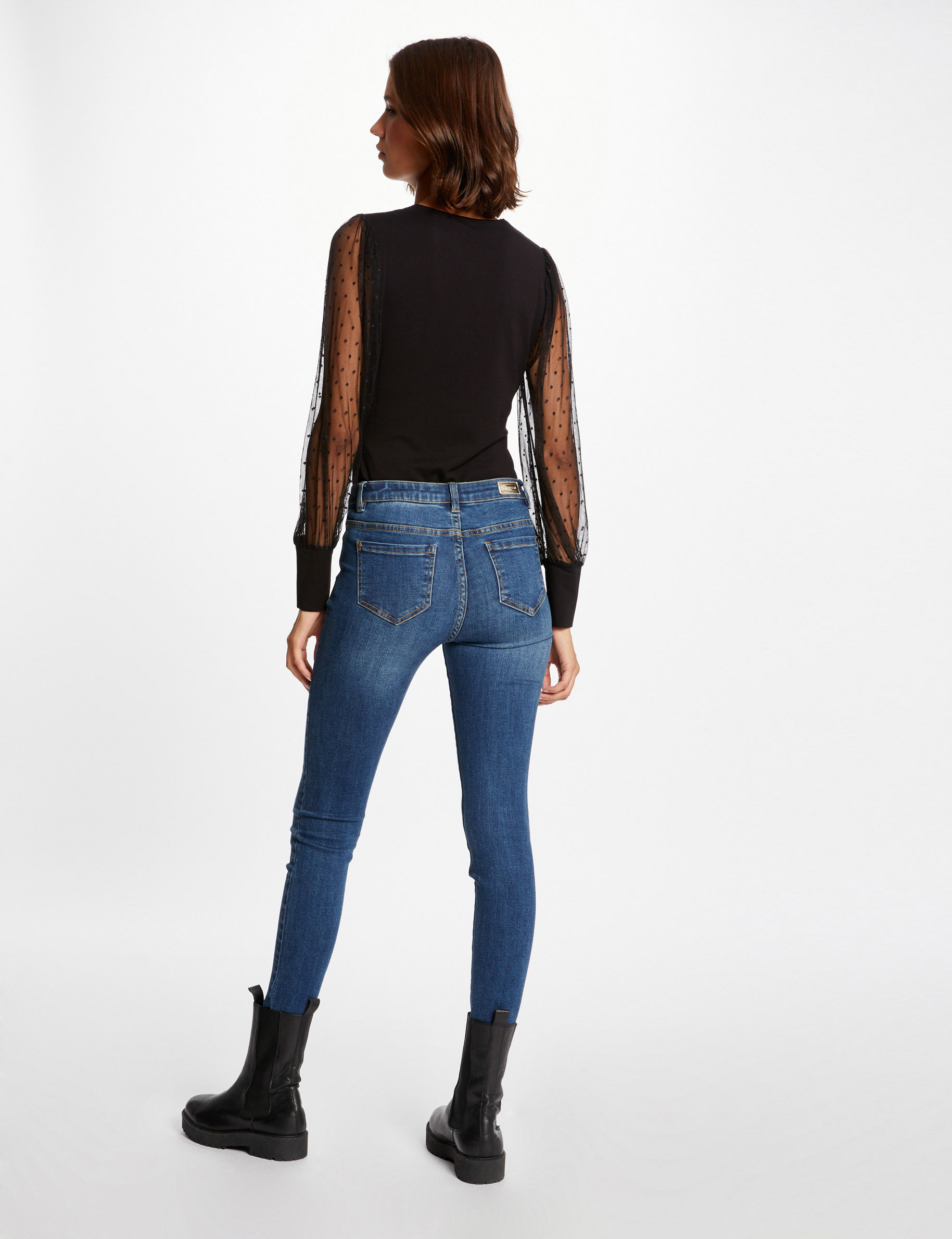 T-shirt manches longues en plumetis noir femme