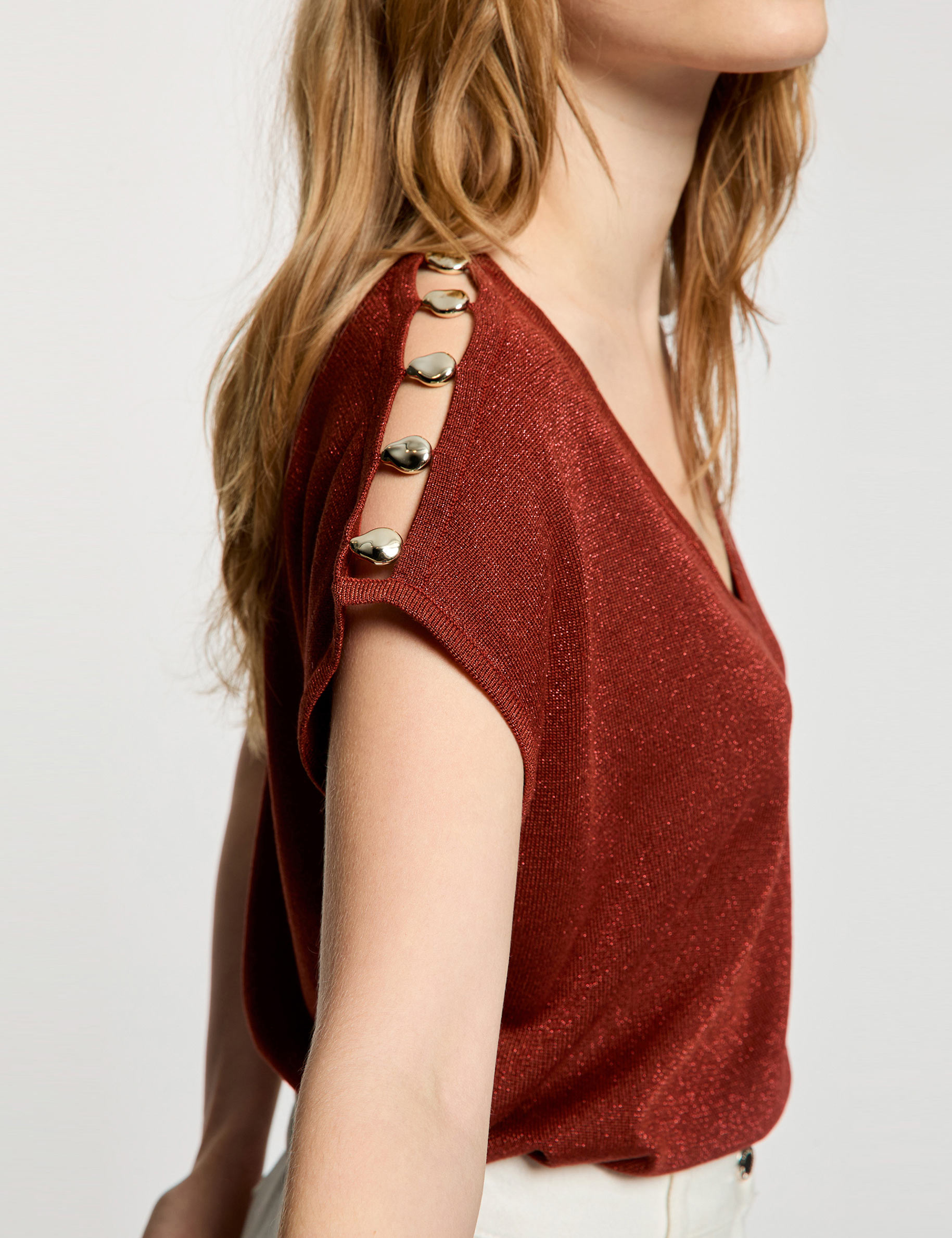 Oversized trui met V-hals cognacbruin vrouw