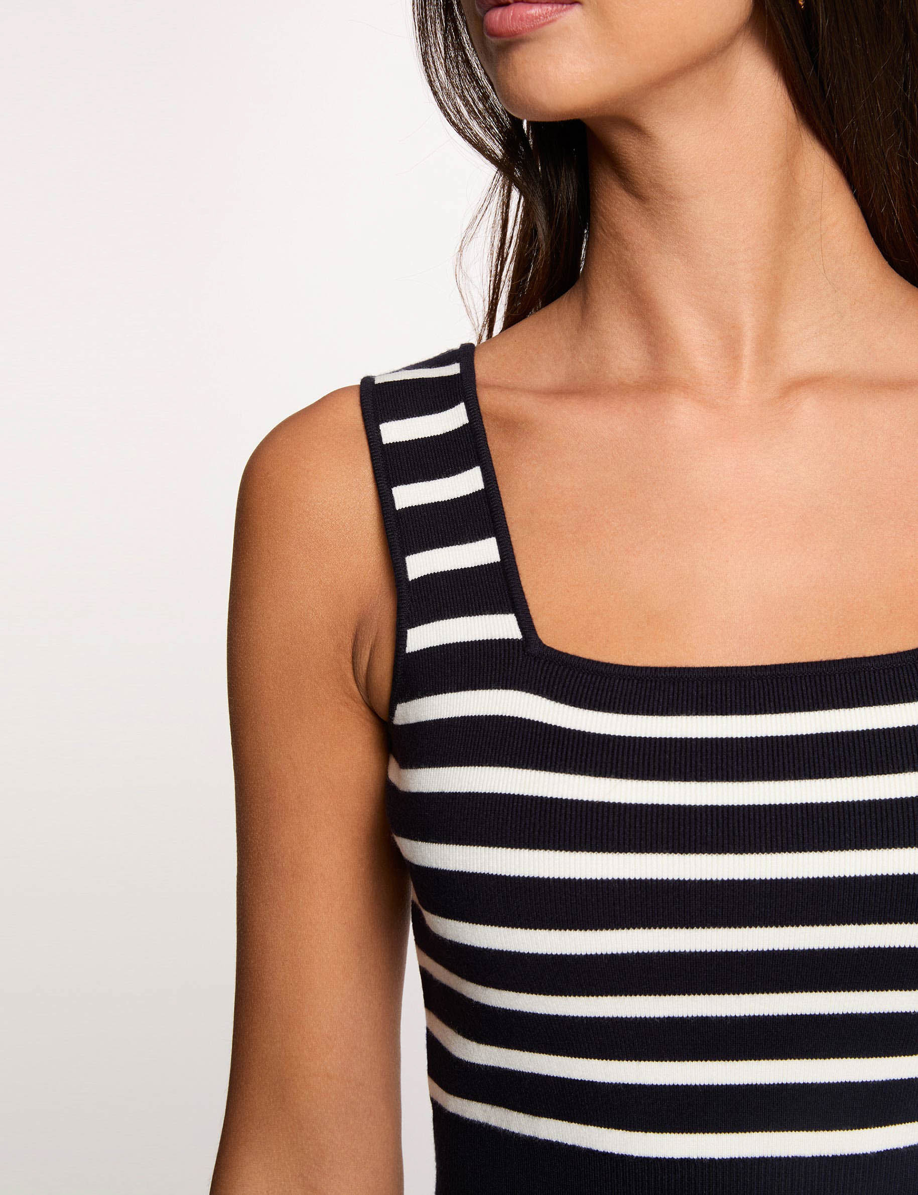 Top maille bretelles larges bleu marine femme