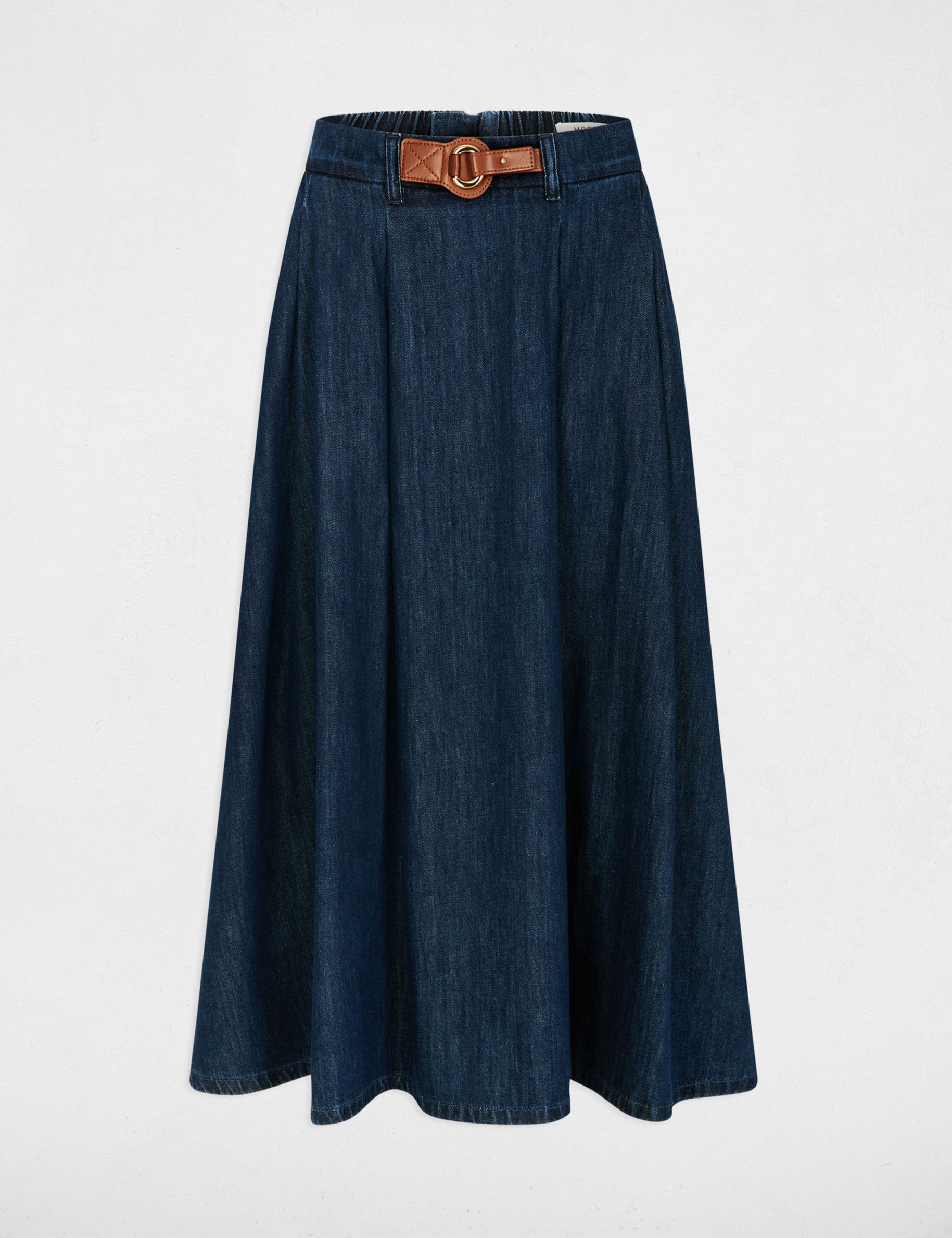 Jupe longue &eacute;vas&eacute;e denim brut femme