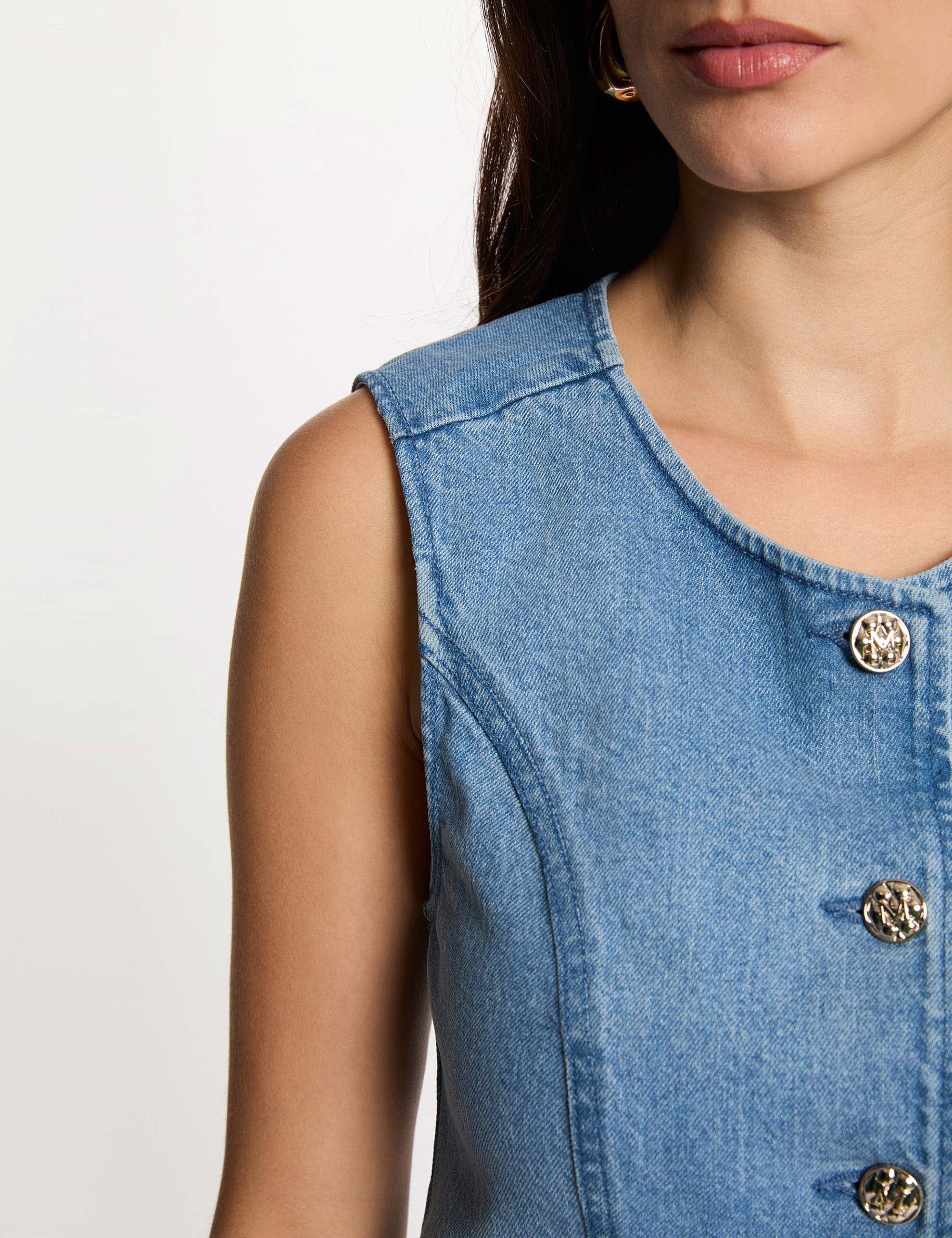 Mouwloos vest dubbel stone washed denim vrouw