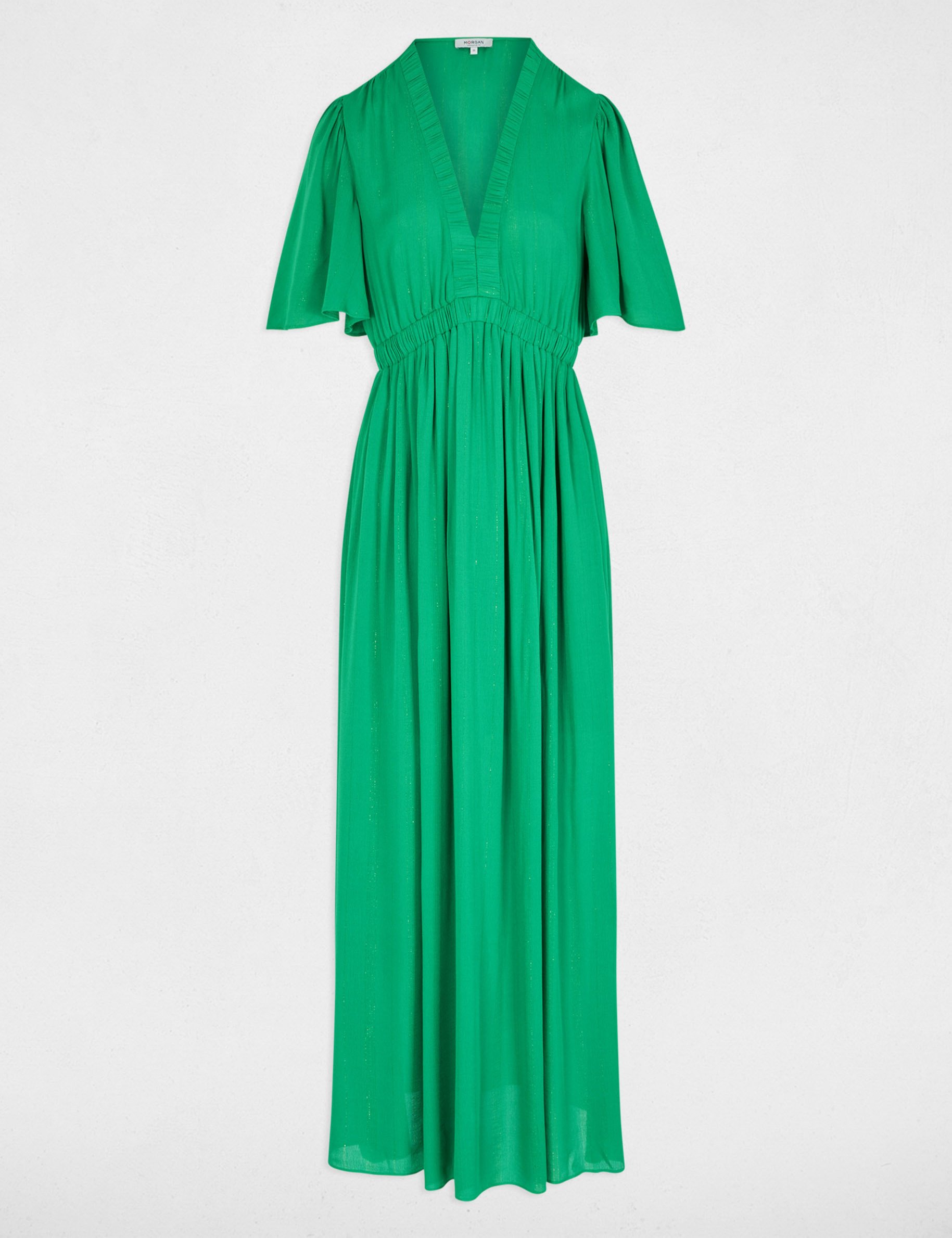 Robe longue col v vert prairie femme