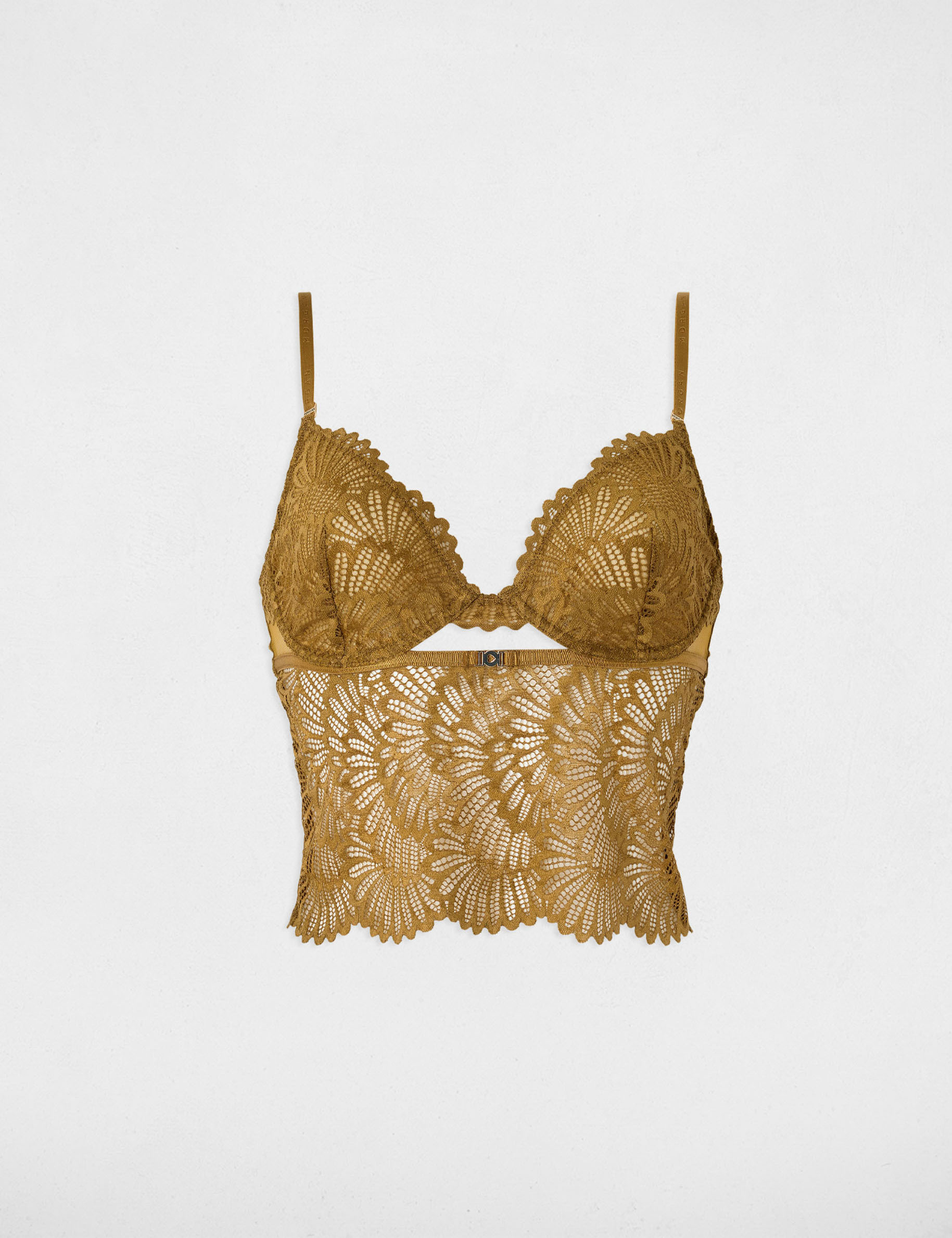 Crop top dentelle bretelles fines bronze femme
