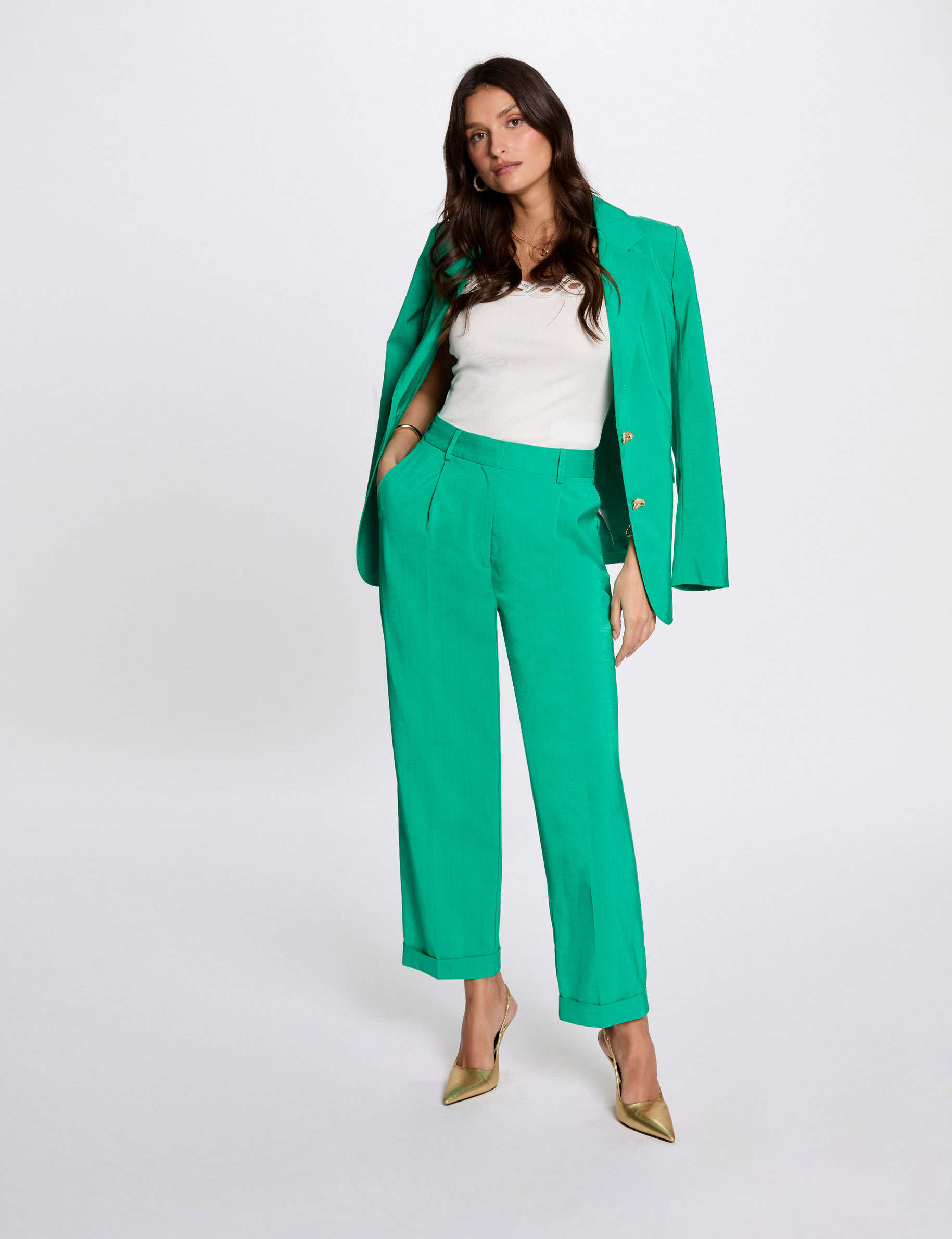 pantalon droit a pinces vert emeraude femme Pantalon droit à pinces vert émeraude femme