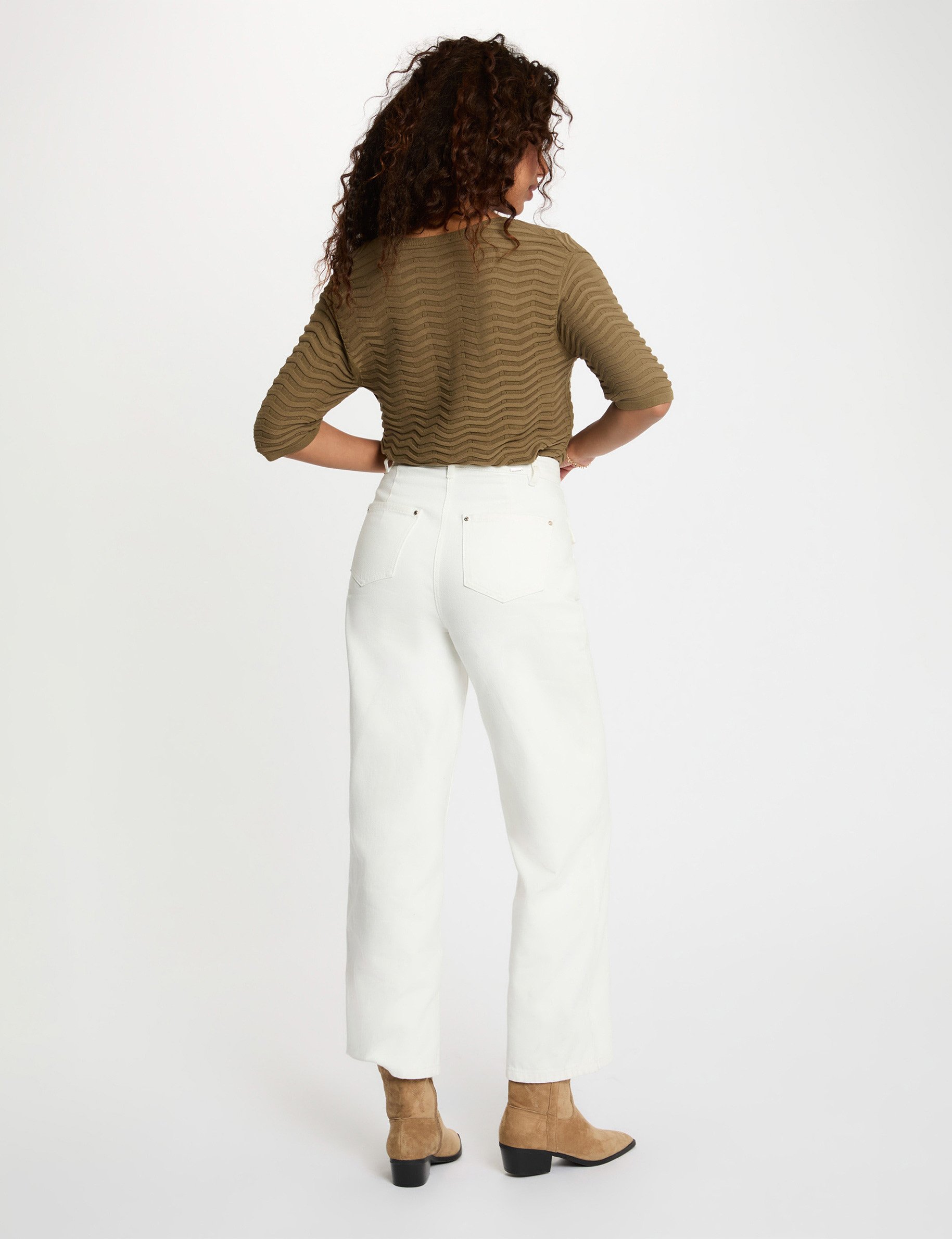 V-hals trui met 3/4 mouwen brons vrouw