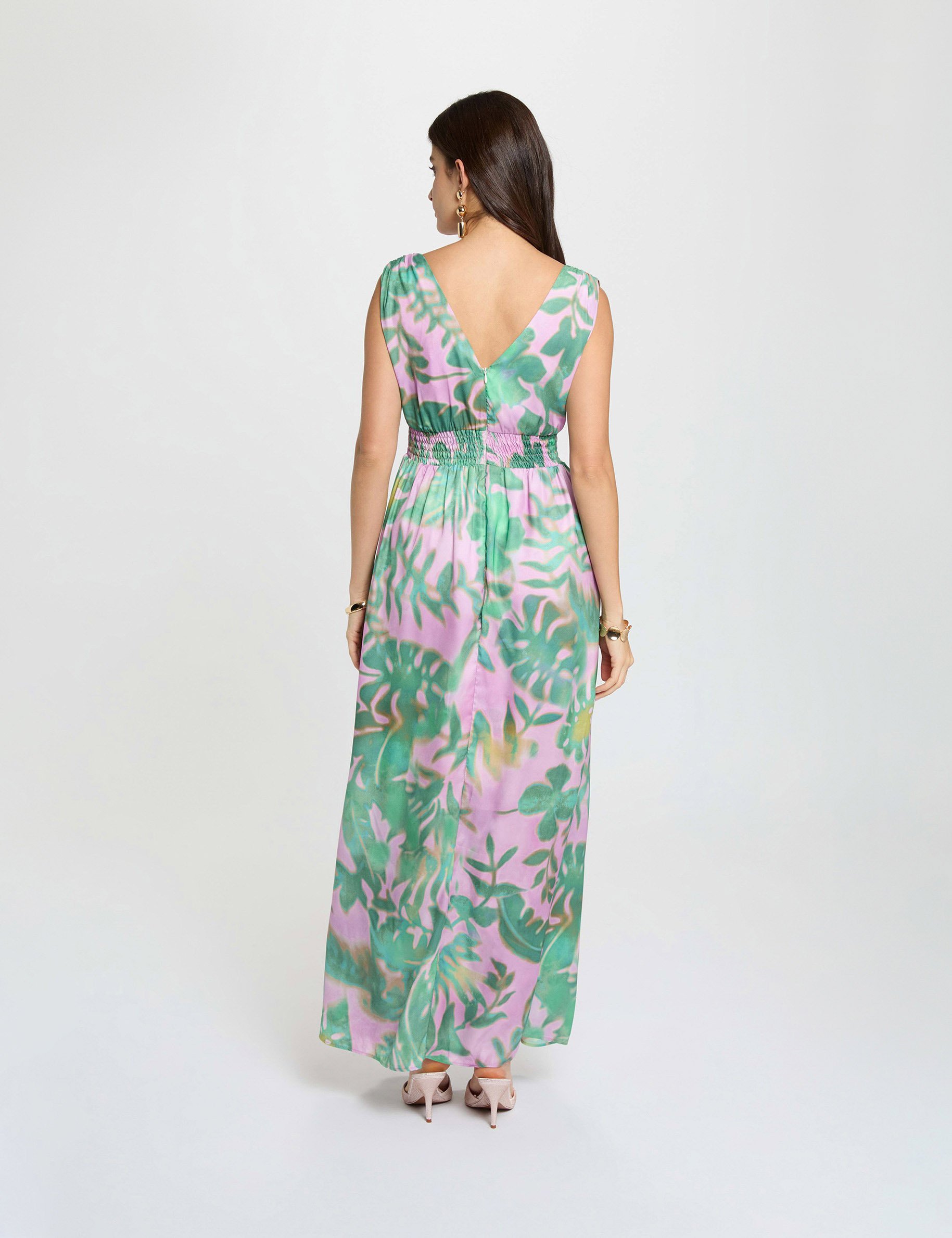 Lange jurk met V-hals meerkleurig vrouw